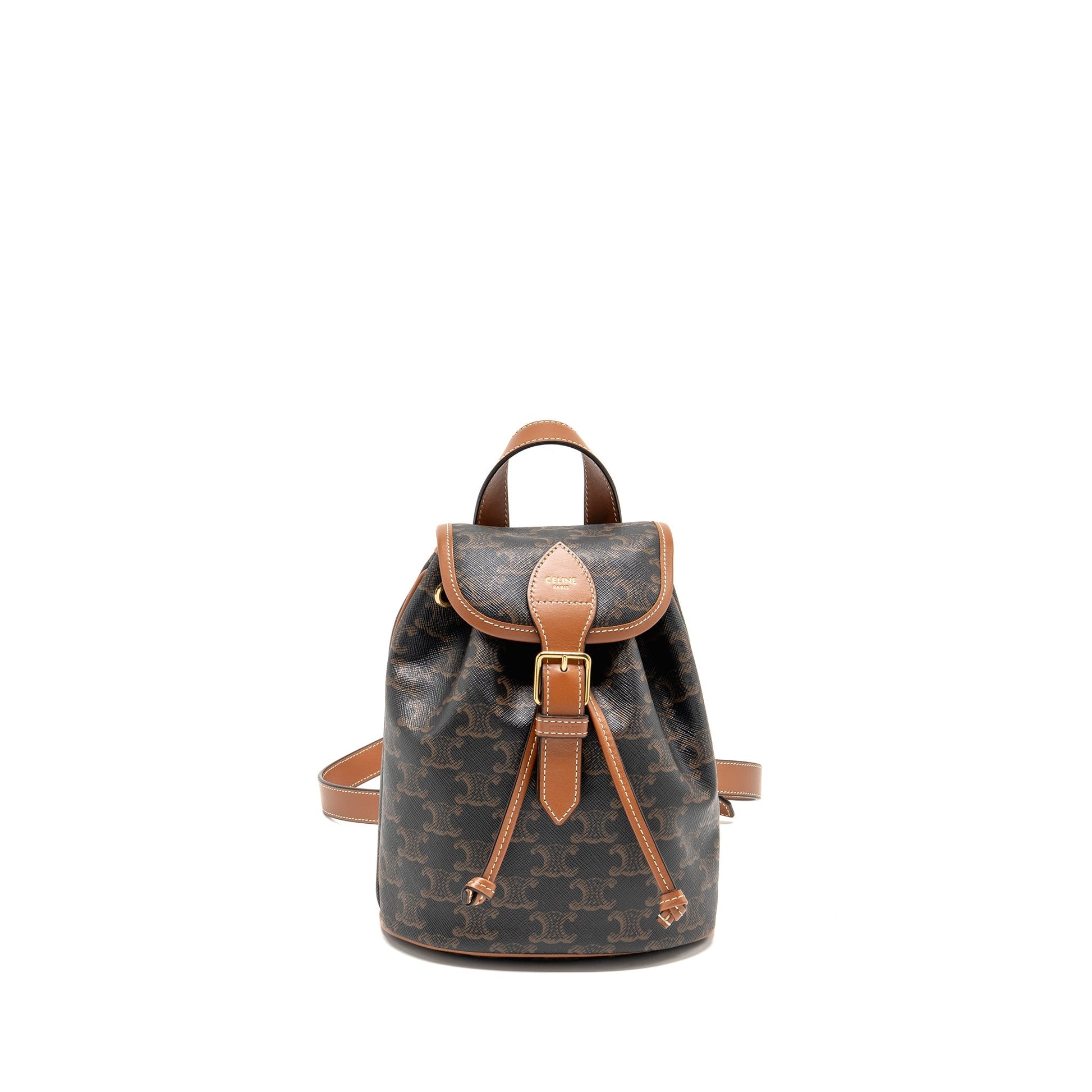 Celine Backpack Folco Triomphe Calfskin Handbag Canvas Tan