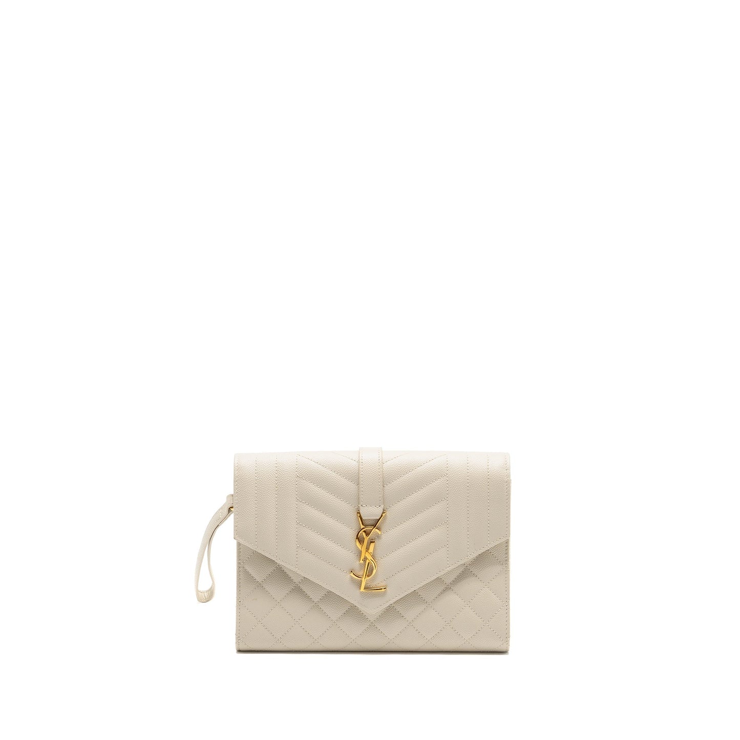YSL Saint Laurent Saint Laurent Envelope Pouch Grained Calfskin Blanc Flap Travel Bag