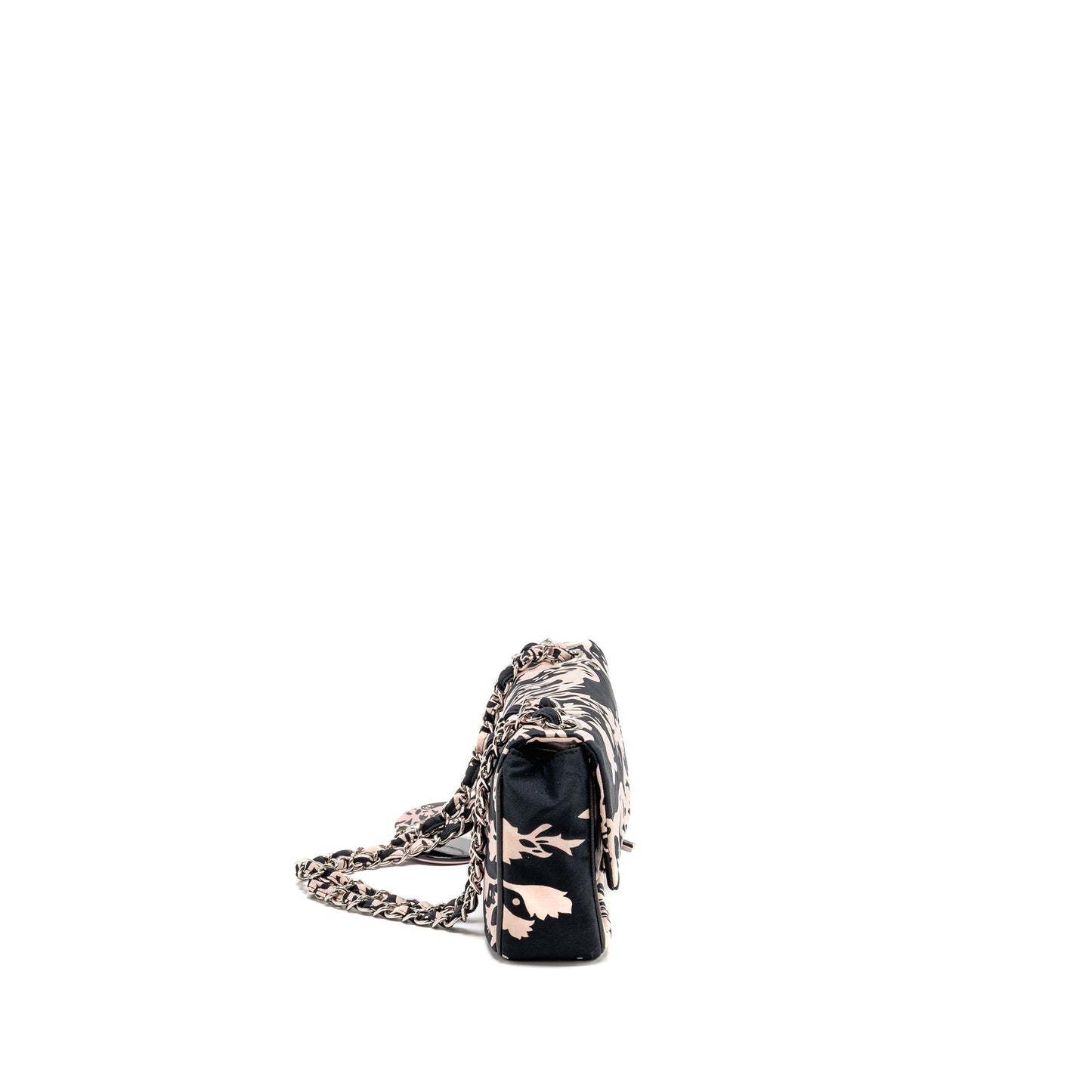 Chanel Charm Single Flap Fabric SHW Black Pink Key Chain