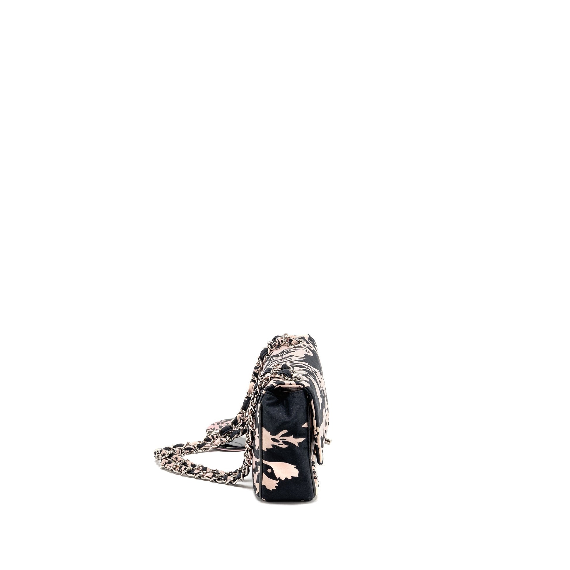 Chanel Charm Single Flap Fabric SHW Black Pink Key Chain