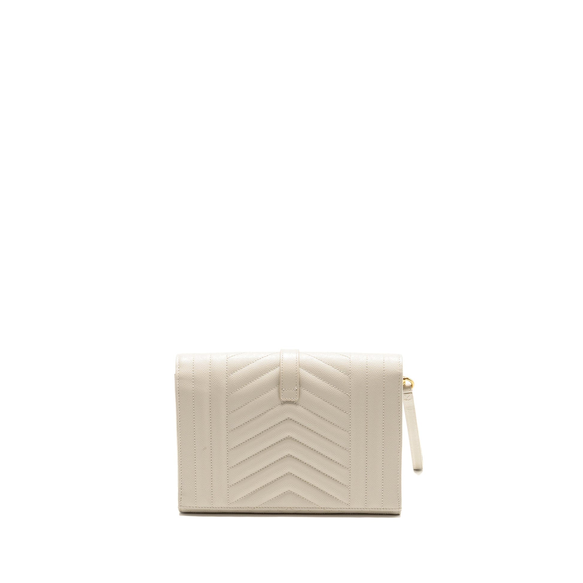 YSL Saint Laurent Saint Laurent Envelope Pouch Grained Calfskin Blanc Flap Travel Bag