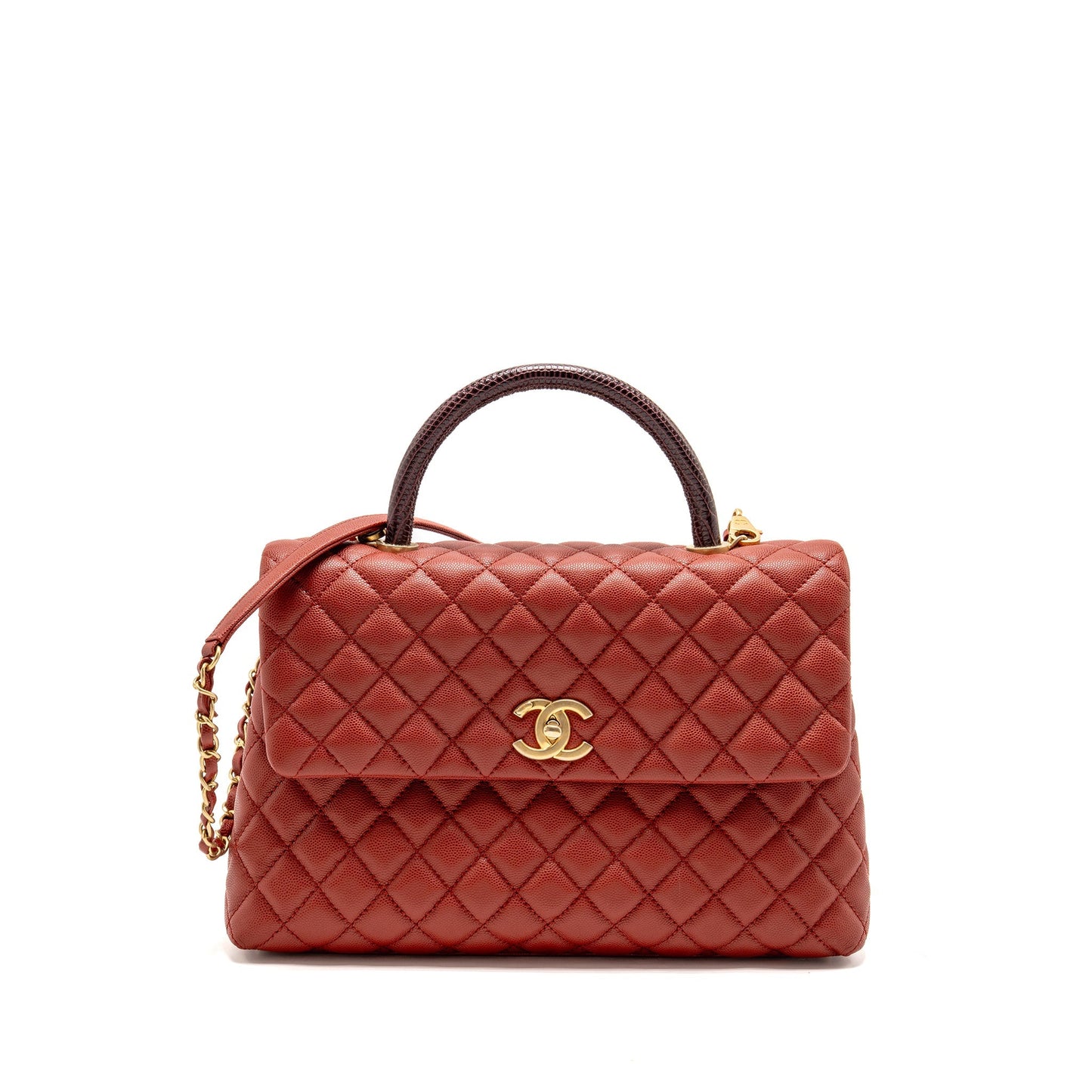 Chanel Coco Handle Lizard Handle Caviar GHW Red Handbag
