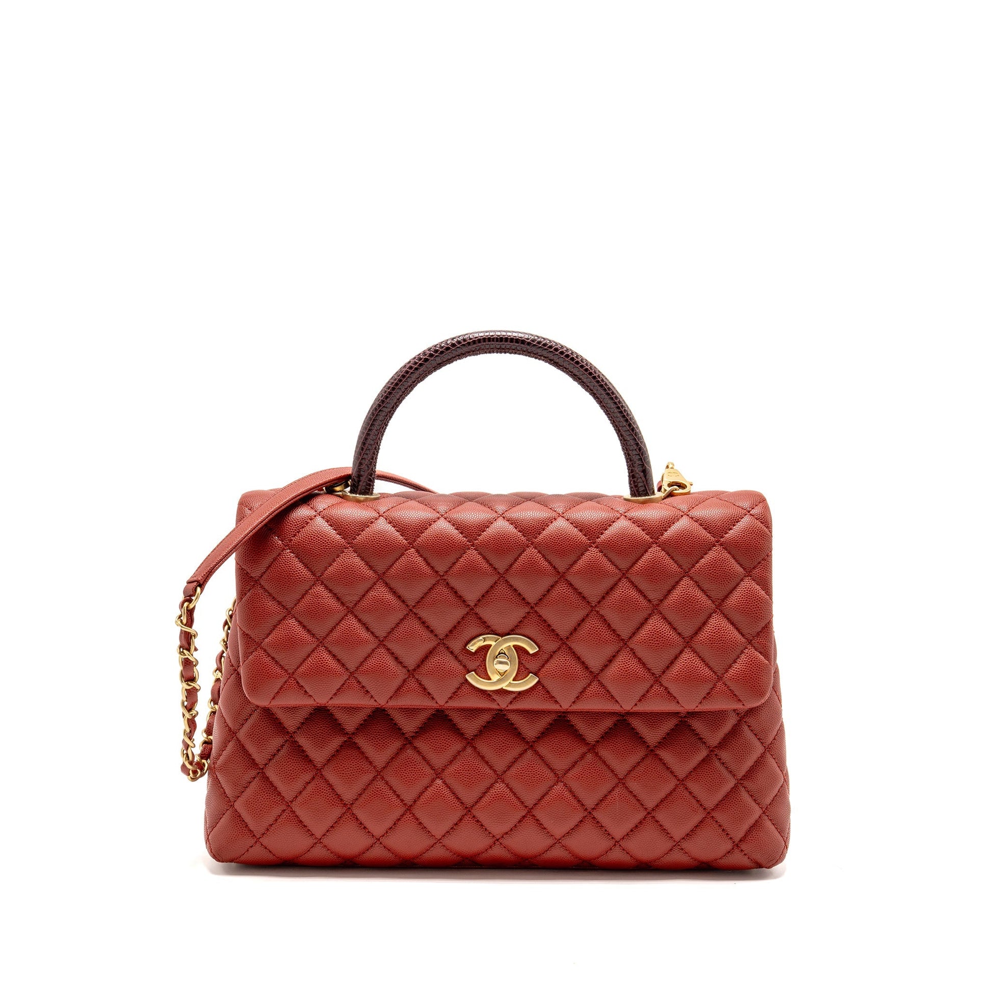 Chanel Coco Handle Lizard Handle Caviar GHW Red Handbag