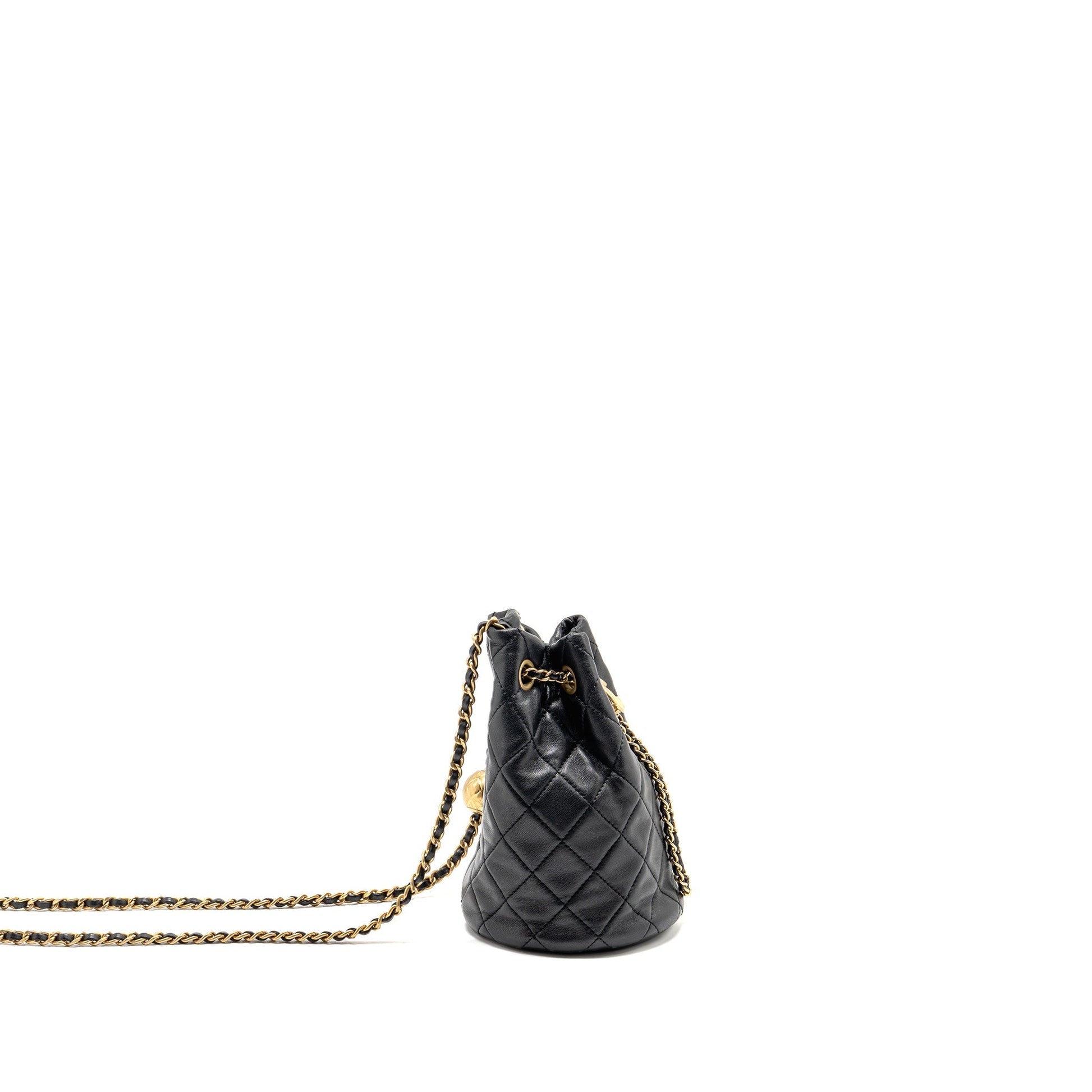 Chanel Pearl Crush bucket lambskin GHW microchip Black Bucket Bag