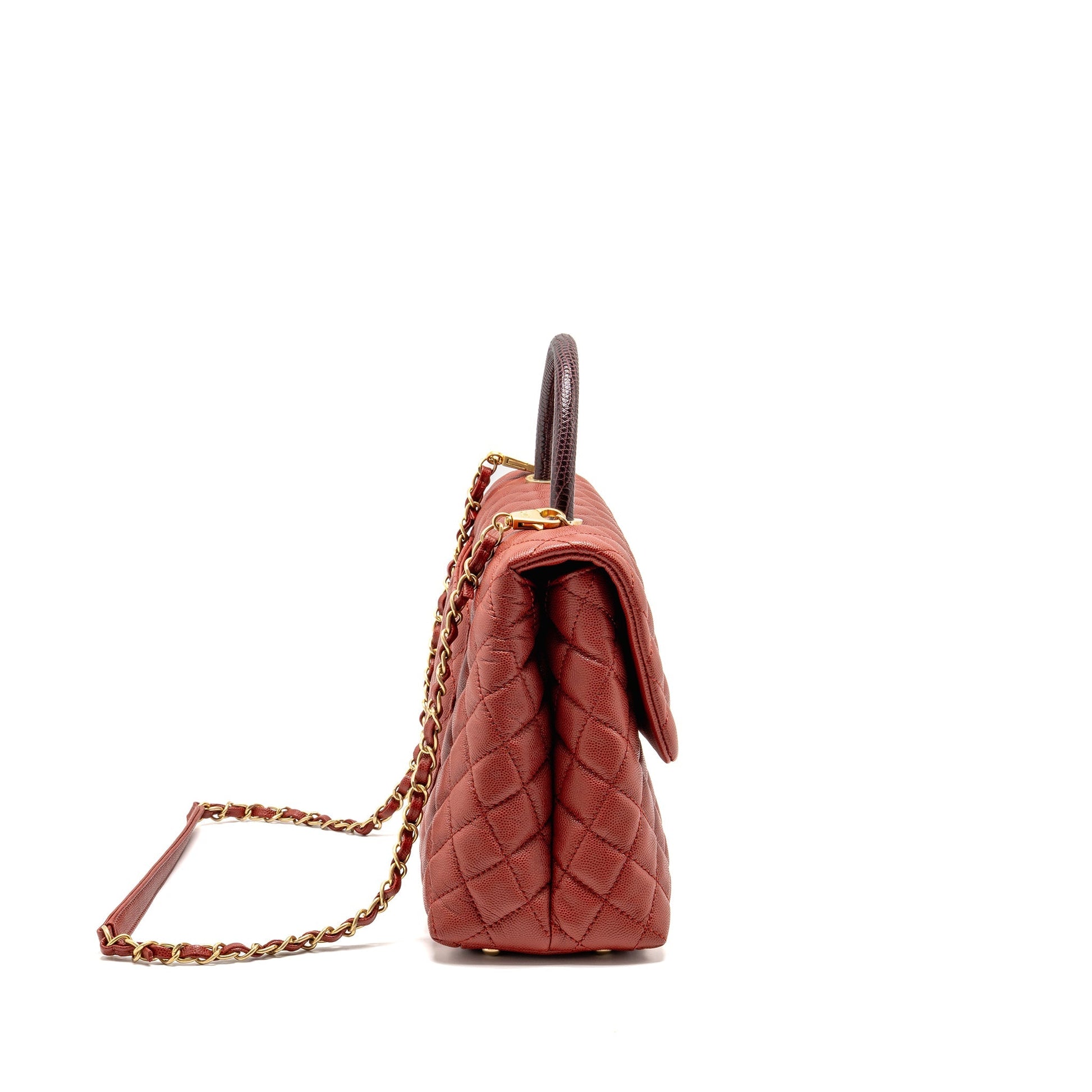 Chanel Coco Handle Lizard Handle Caviar GHW Red Handbag