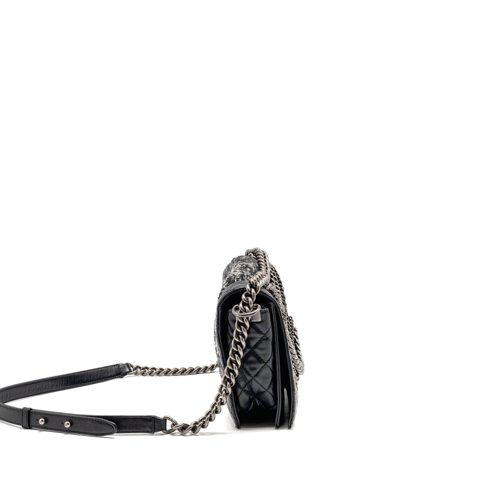 Chanel Multi Boy Calfskin Tweed SHW Black Handbag Black 1