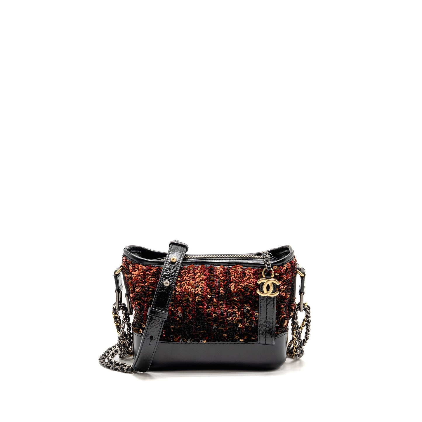 Chanel Gabrielle Hobo Sequin Shiny Calfskin Hardware Multicolour Black Red Orange Small Shoulder Bag