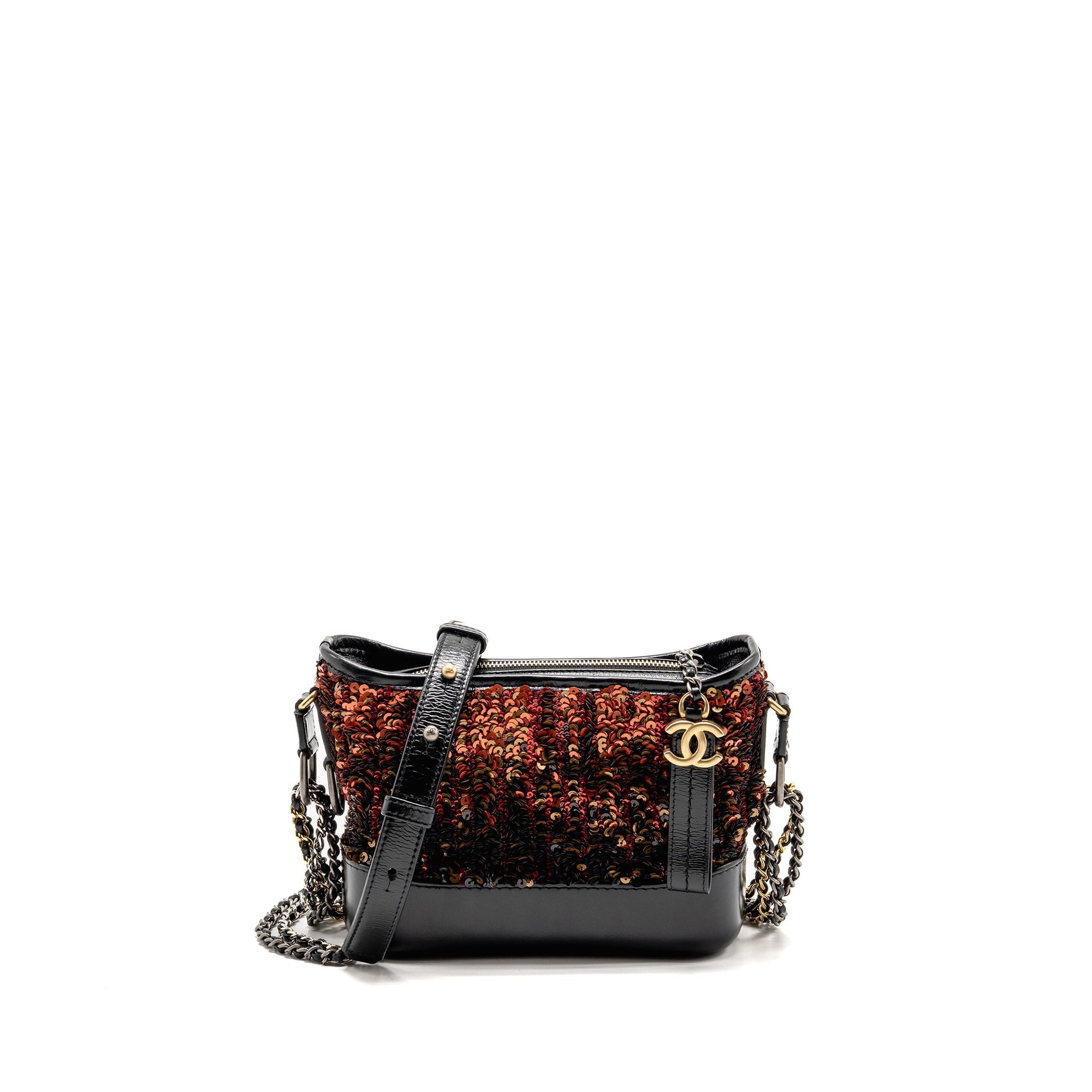Chanel Gabrielle Hobo Sequin Shiny Calfskin Hardware Multicolour Black Red Orange Small Shoulder Bag