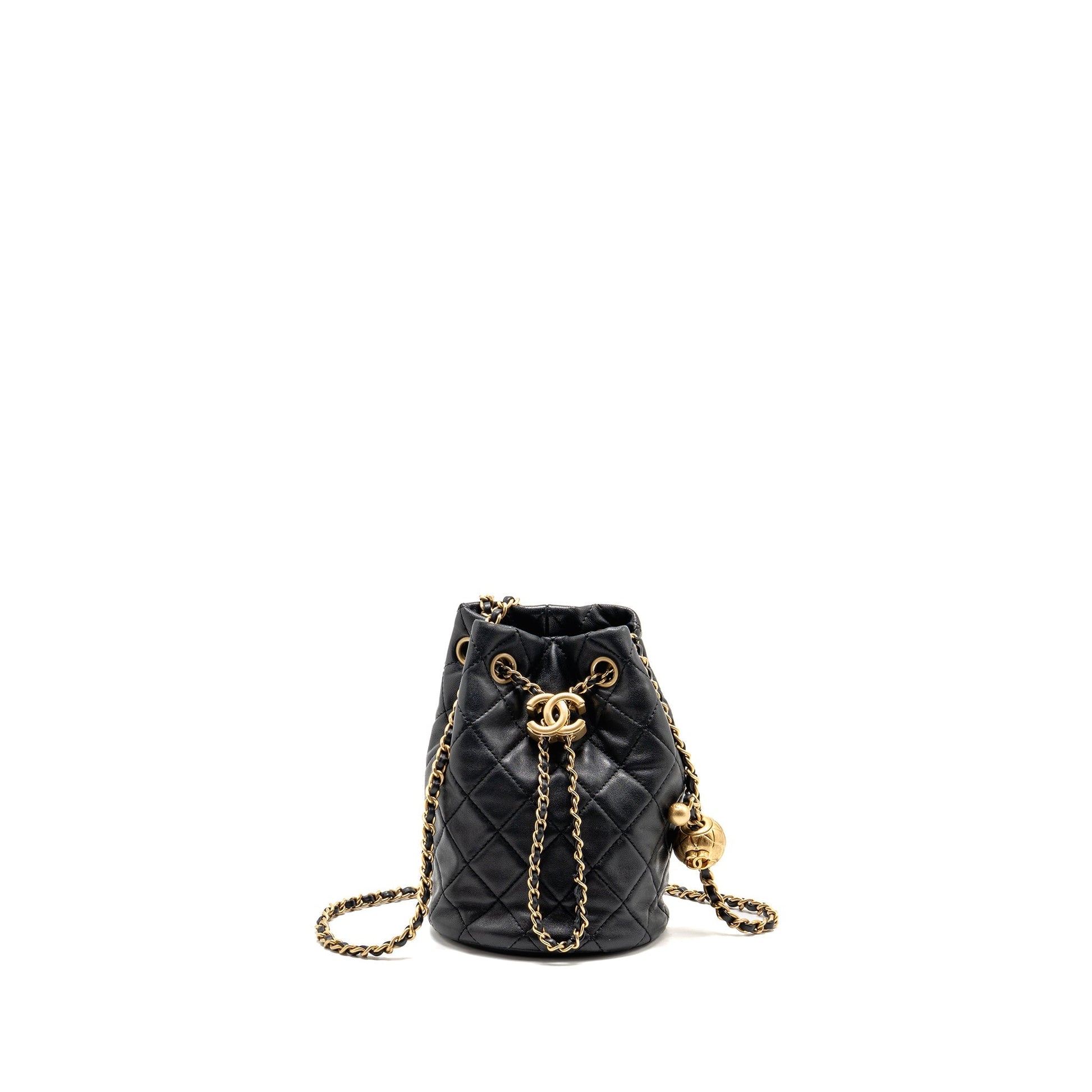 Chanel Pearl Crush bucket lambskin GHW microchip Black Bucket Bag