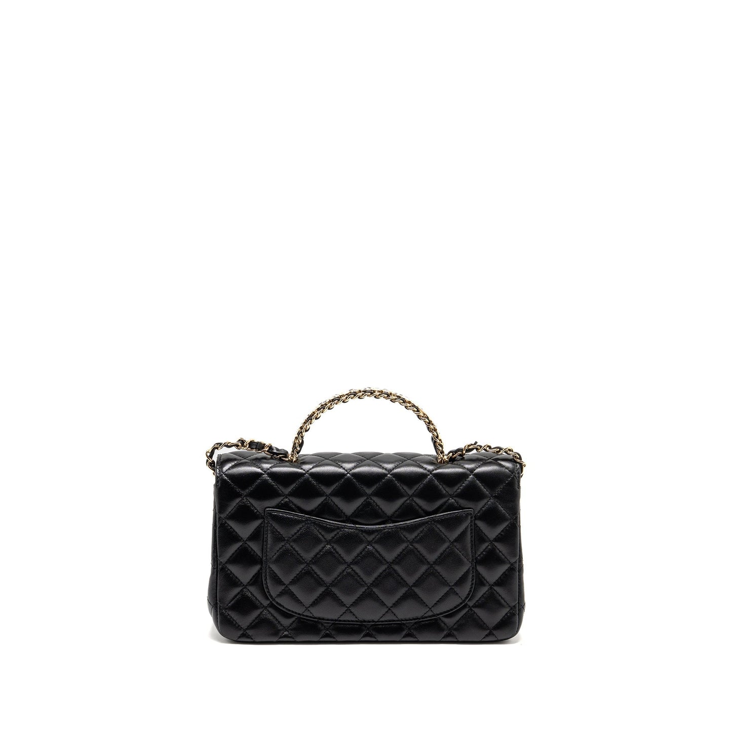 Chanel 23a Crystal Top Handle Flap Shiny Black Shoulder Bag Lambskin Lghwmicrochip