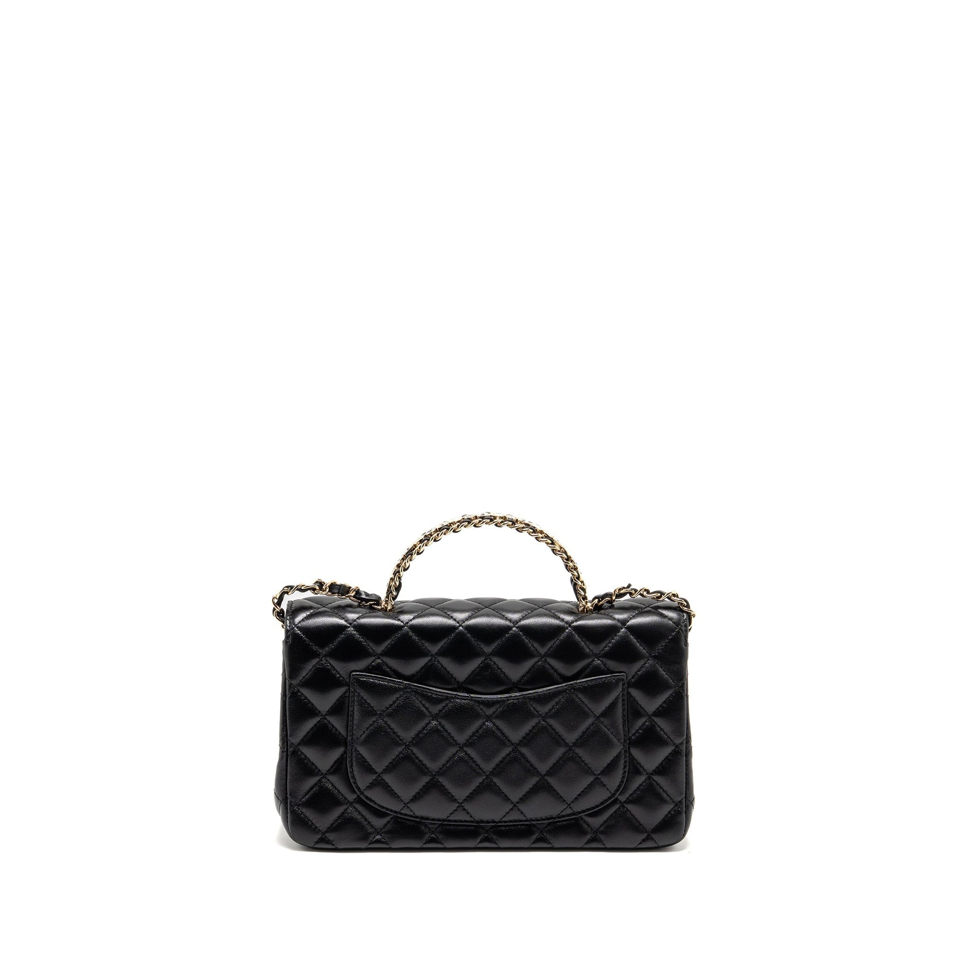 Chanel 23a Crystal Top Handle Flap Shiny Black Shoulder Bag Lambskin Lghwmicrochip