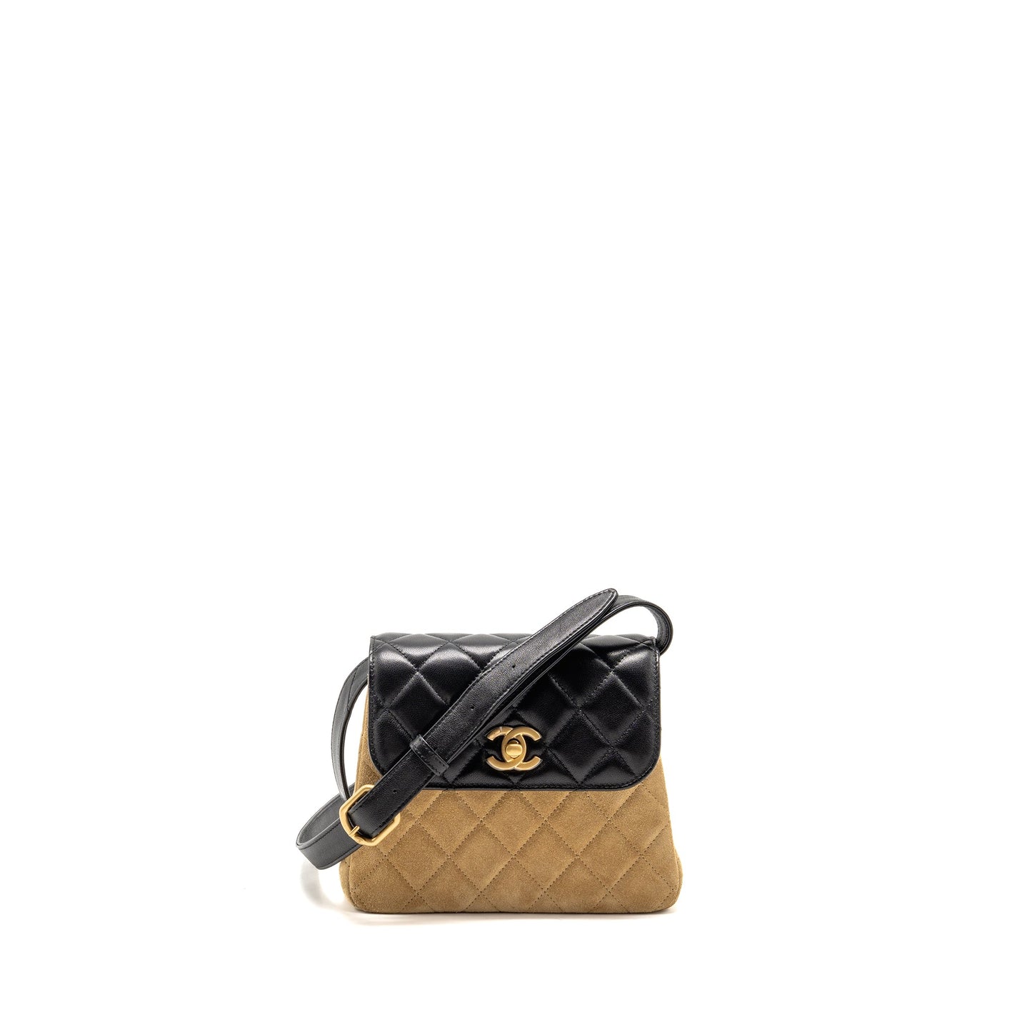 Chanel 25a Suede Patchwork Lambskin GHW microchip Black Brown Crossbody Bag