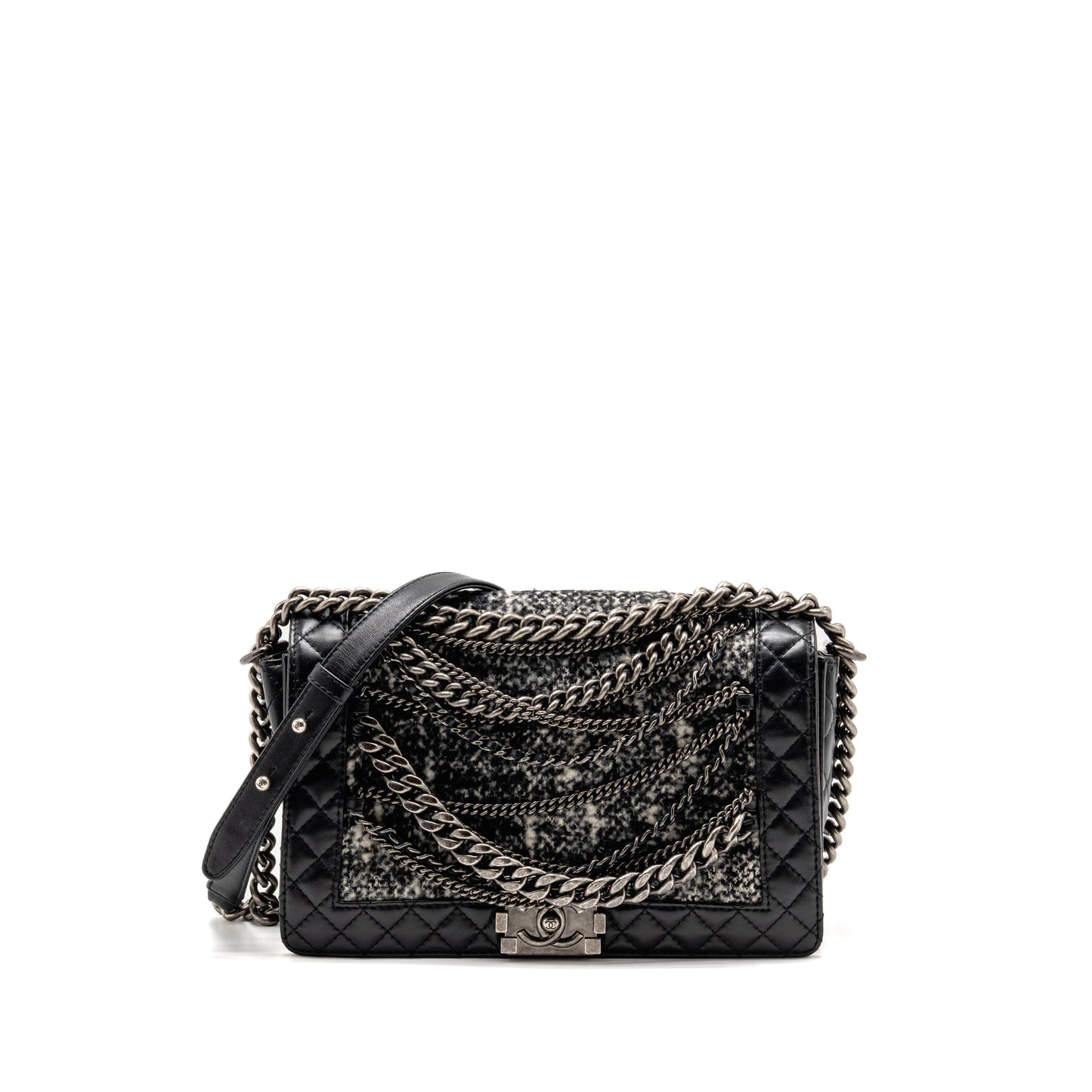 Chanel Multi Boy Calfskin Tweed SHW Black Handbag Black 1
