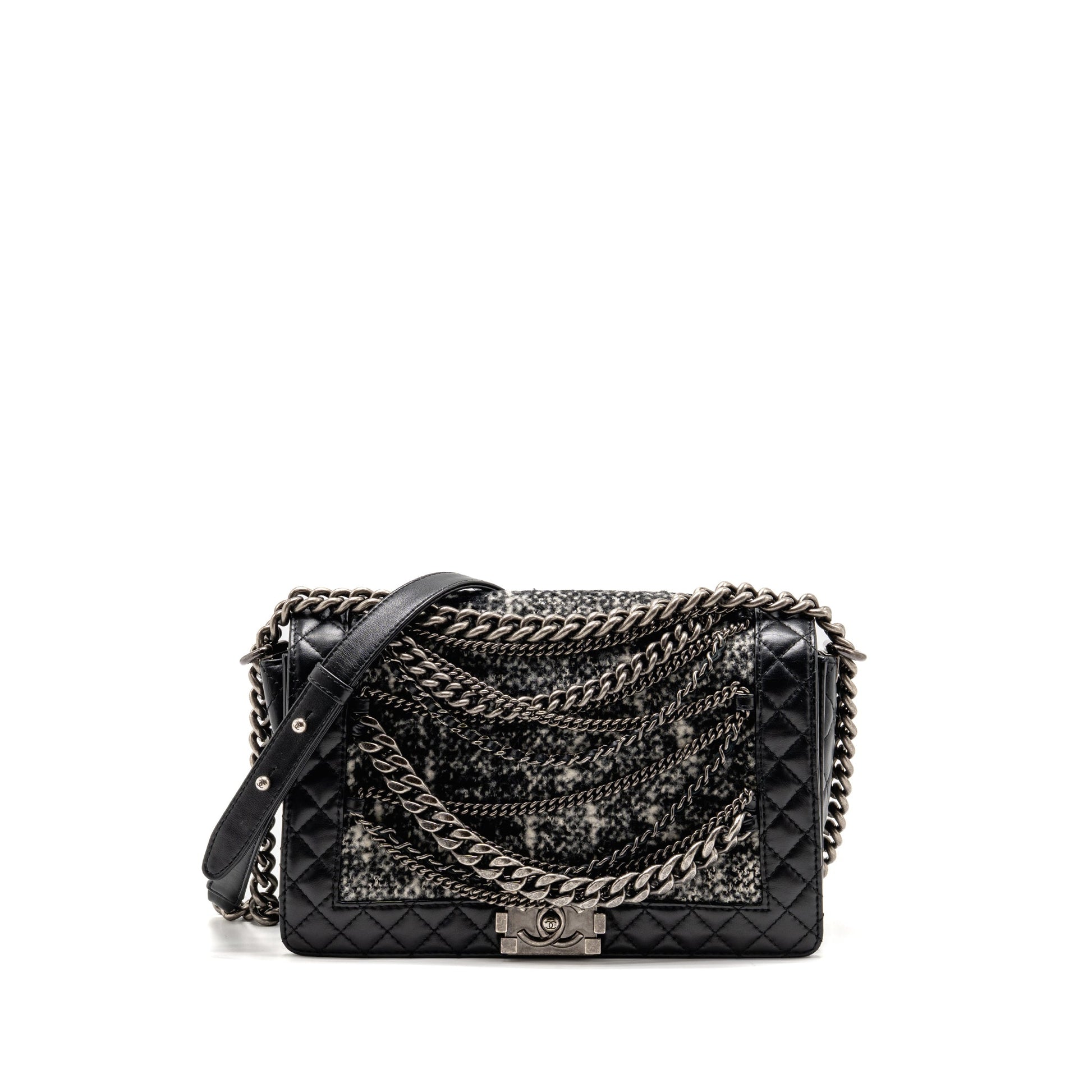 Chanel Multi Boy Calfskin Tweed SHW Black Handbag Black 1