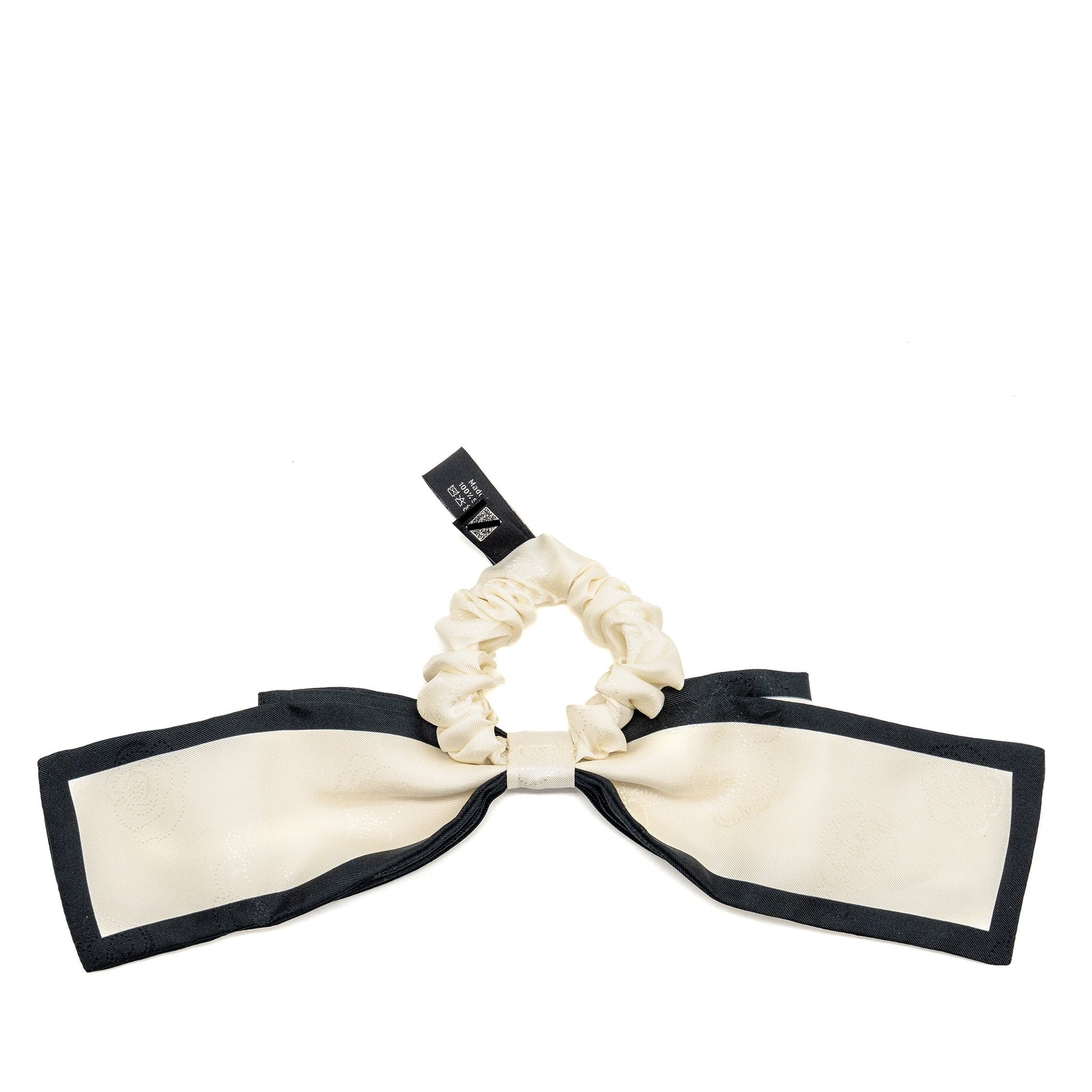 Chanel Camellia Letter Hair Tie Silk Twill Black Handbag
