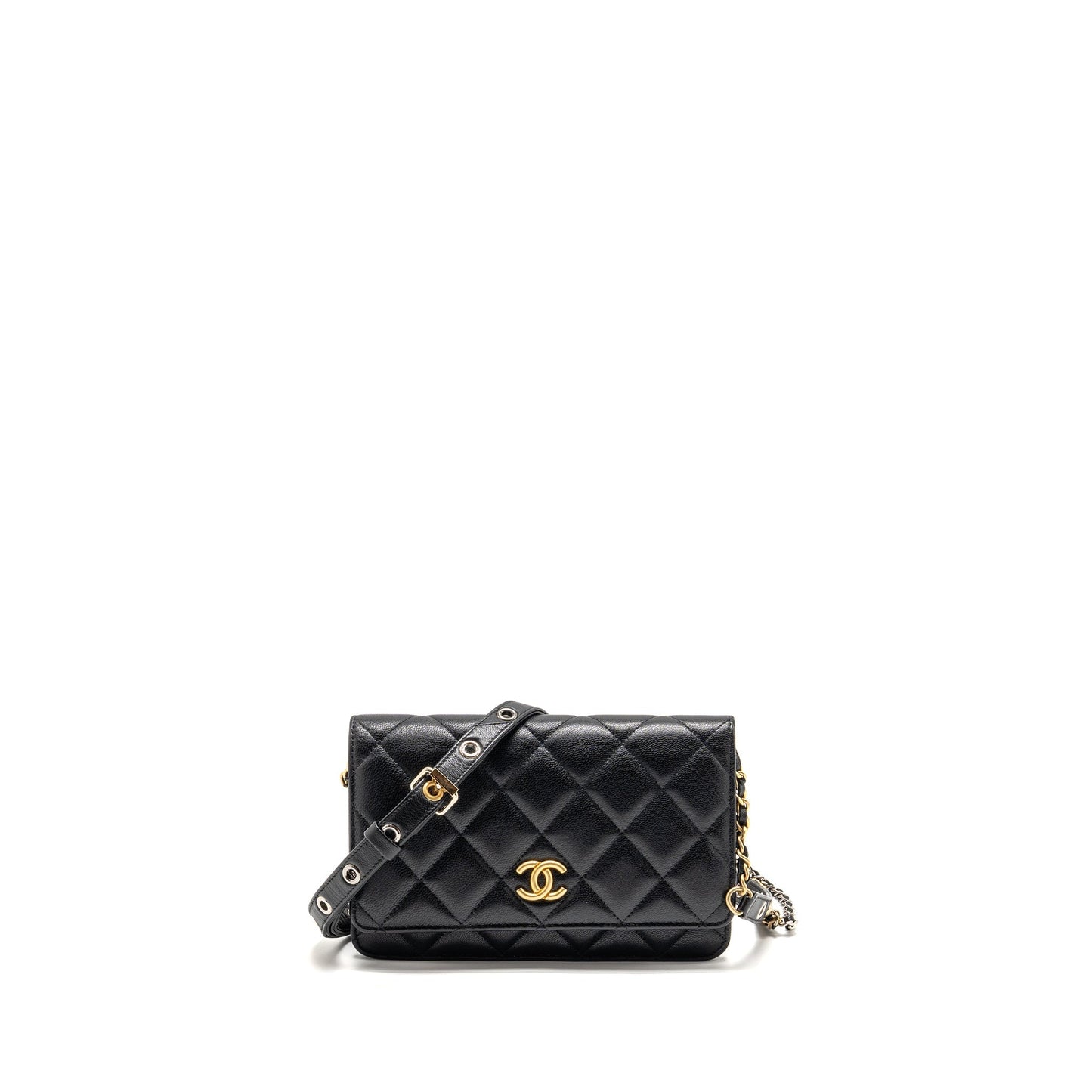 Chanel Detailed on Lambskin Hardware Microchip Multicolour Black Wallet Case