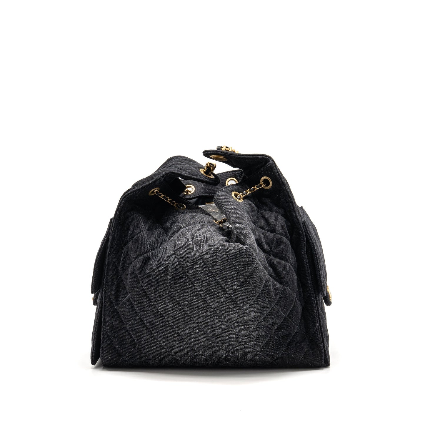 Chanel 25 Washed Denim GHW Microchip Black Blue Handbag Bag Blue
