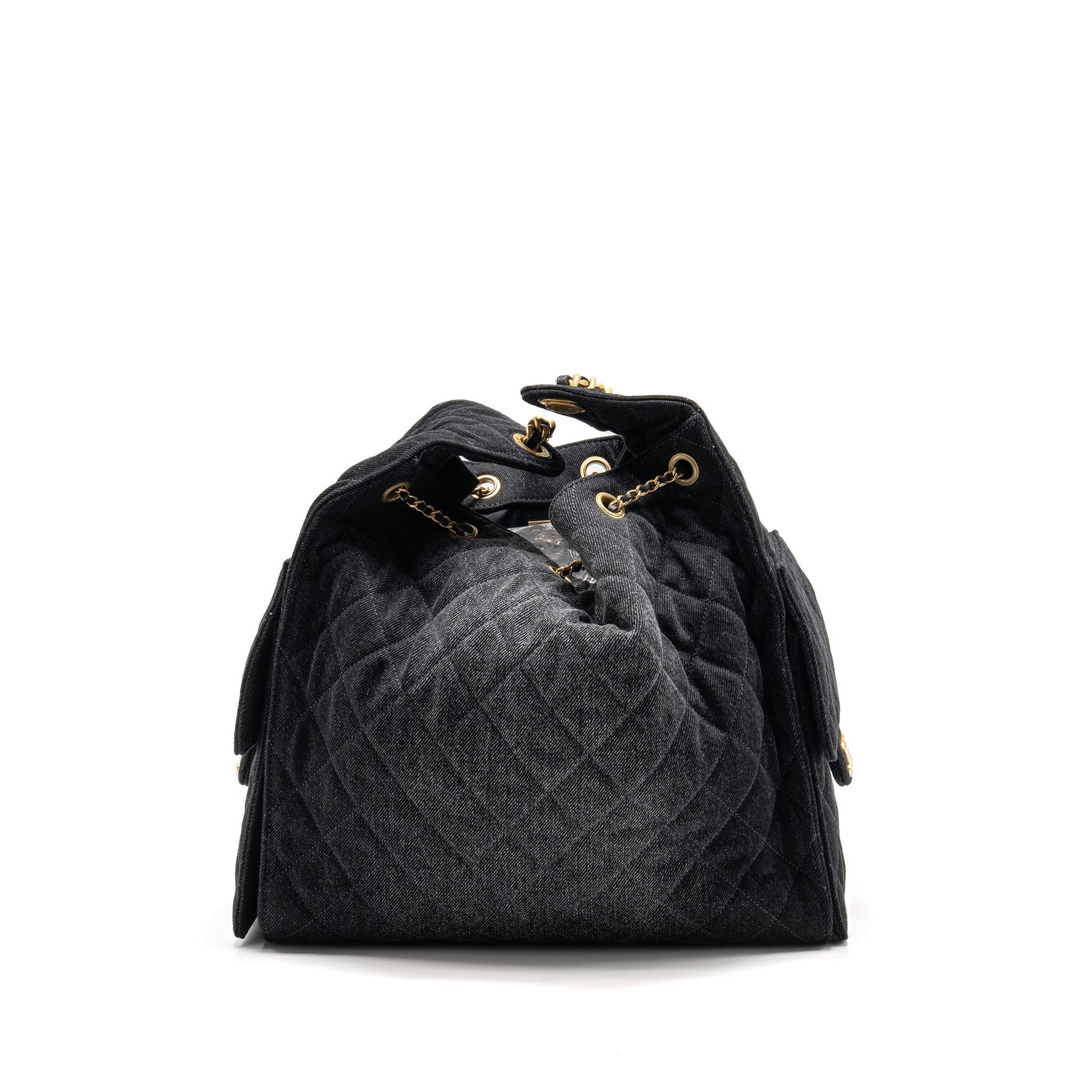 Chanel 25 Washed Denim GHW Microchip Black Blue Handbag Bag Blue