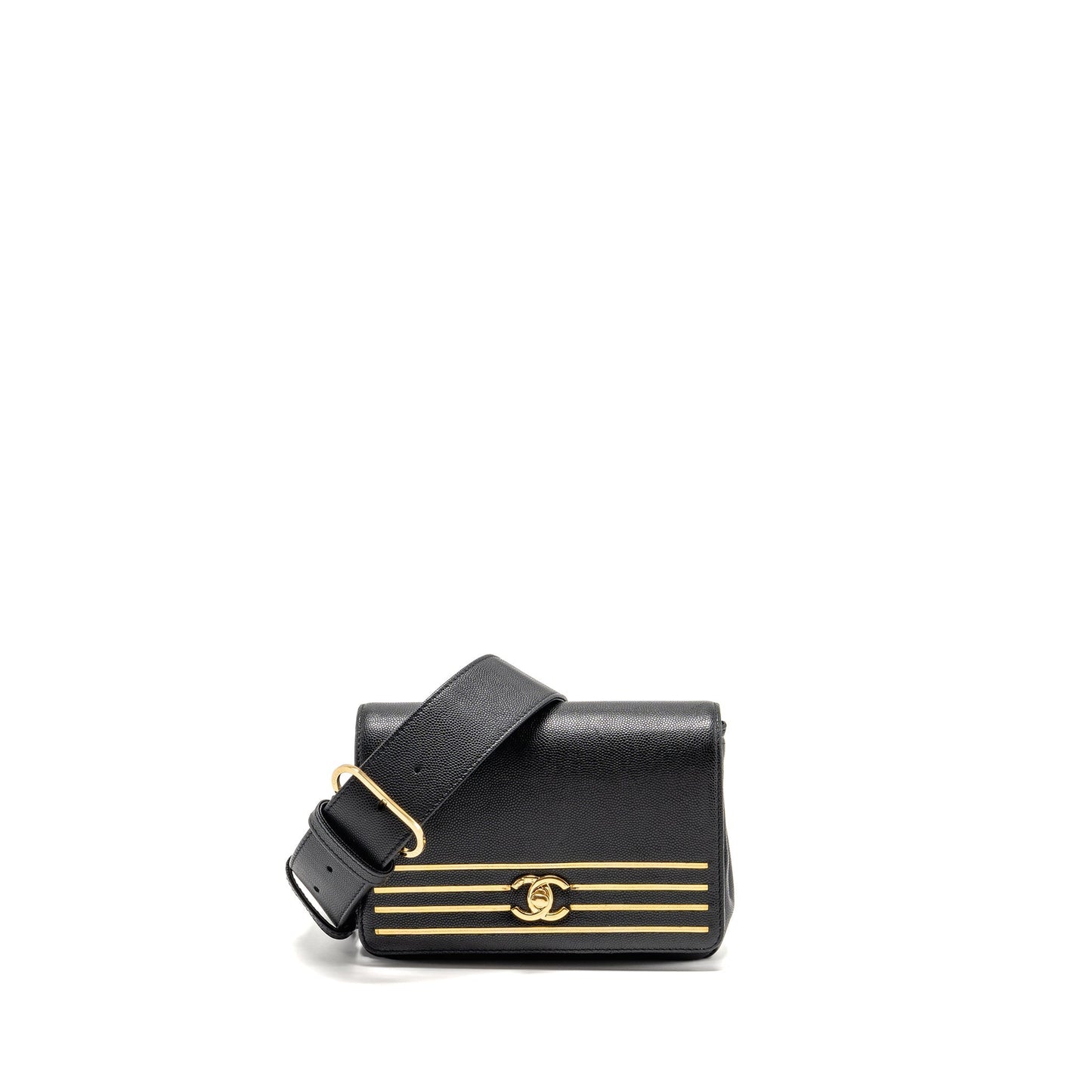 Chanel 19c Captain Belt Waist Caviar GHW Black Gold Hat