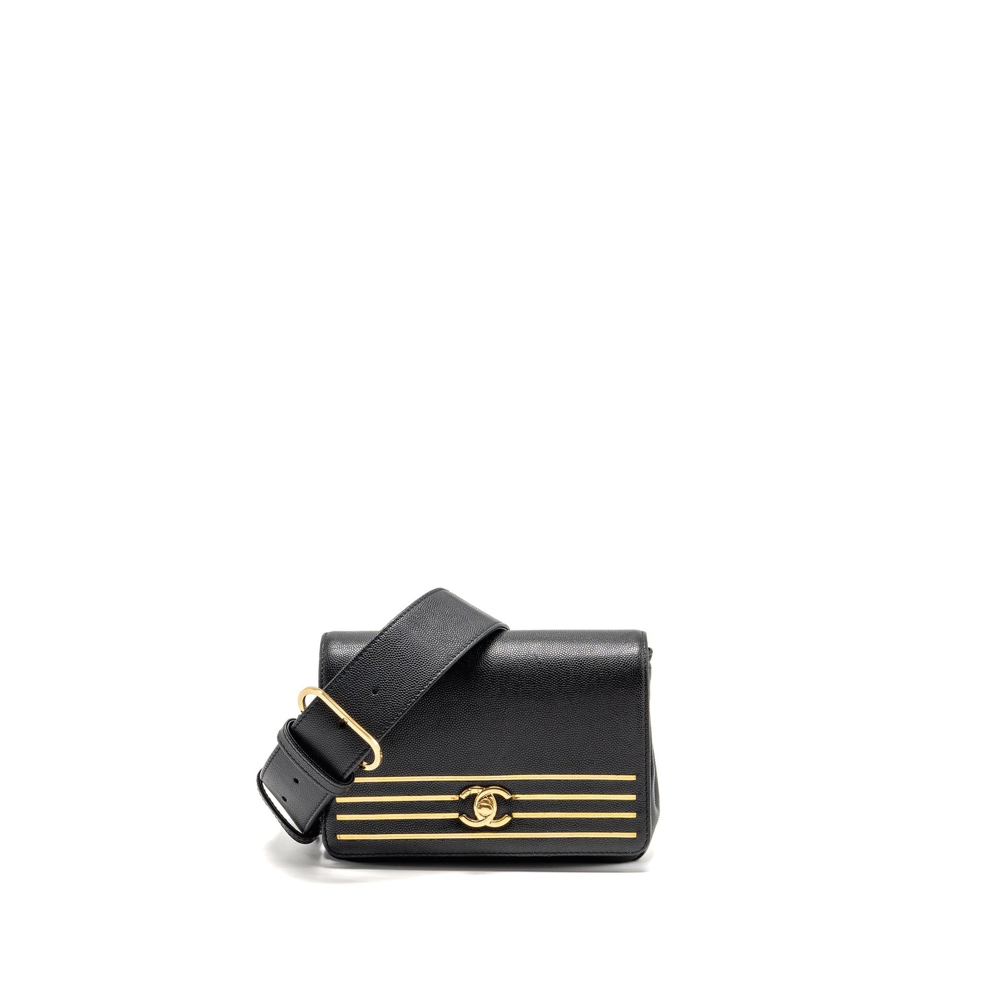 Chanel 19c Captain Belt Waist Caviar GHW Black Gold Hat
