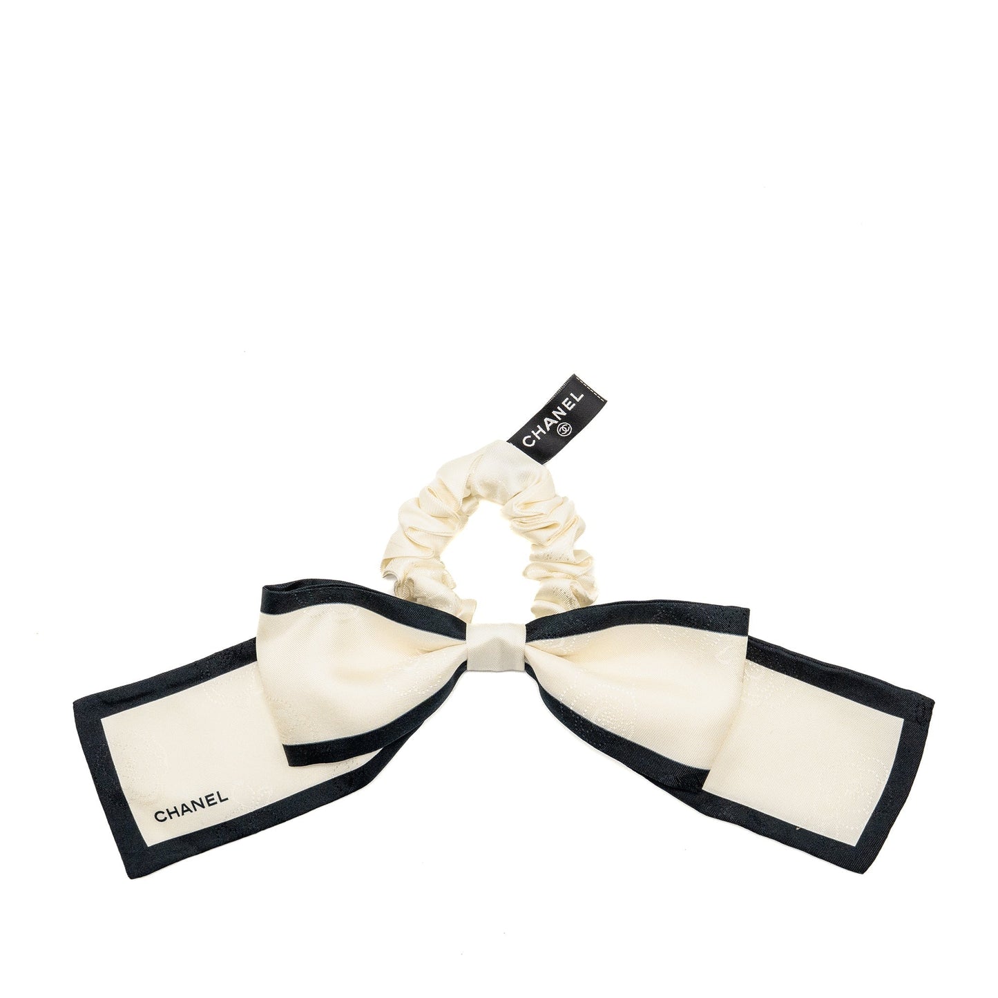 Chanel Camellia Letter Hair Tie Silk Twill Black Handbag