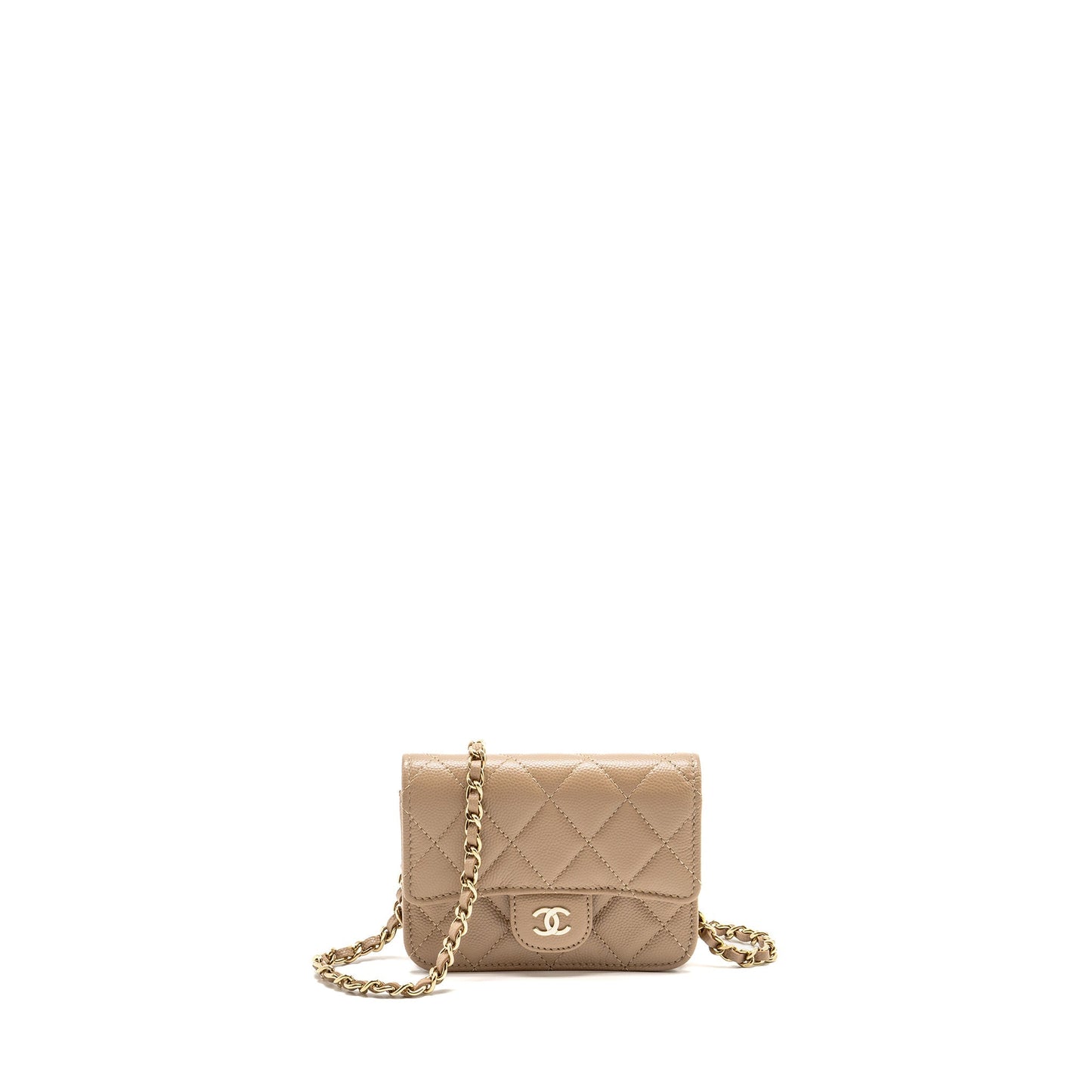 Chanel flap caviar dark LGHW microchip Beige Clutch Bag