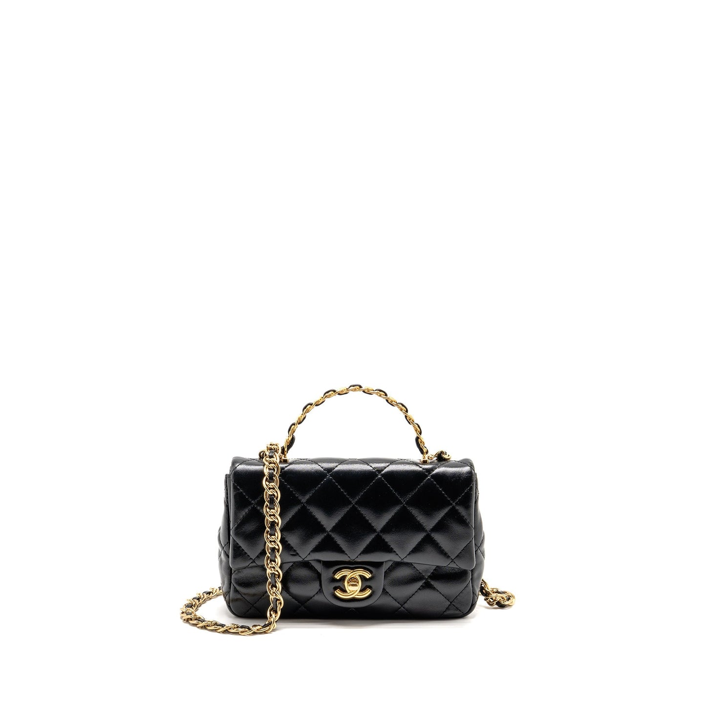 Chanel top handle flap shiny lambskin GHW Black Shoulder Bag