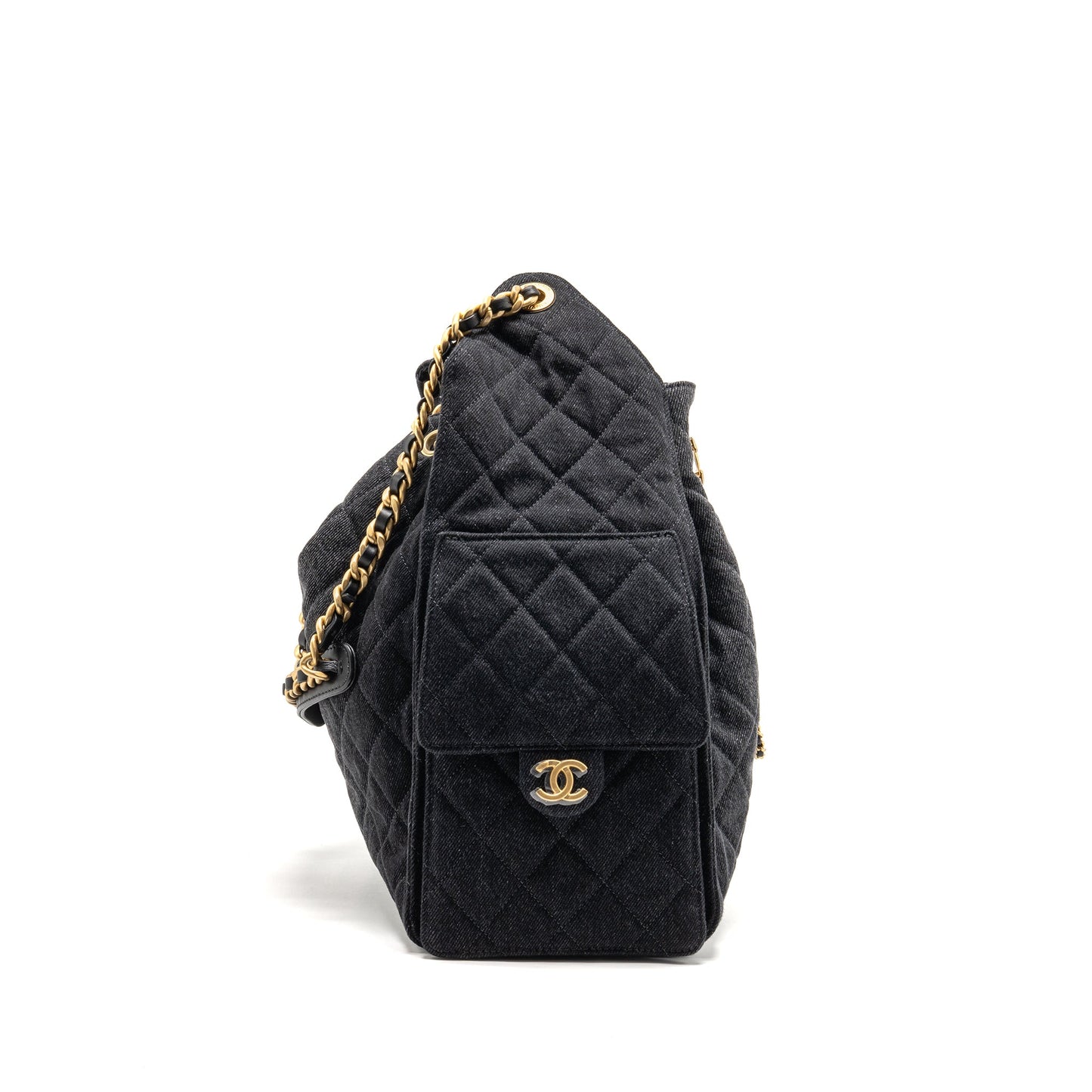 Chanel 25 Washed Denim GHW Microchip Black Blue Handbag Bag Blue
