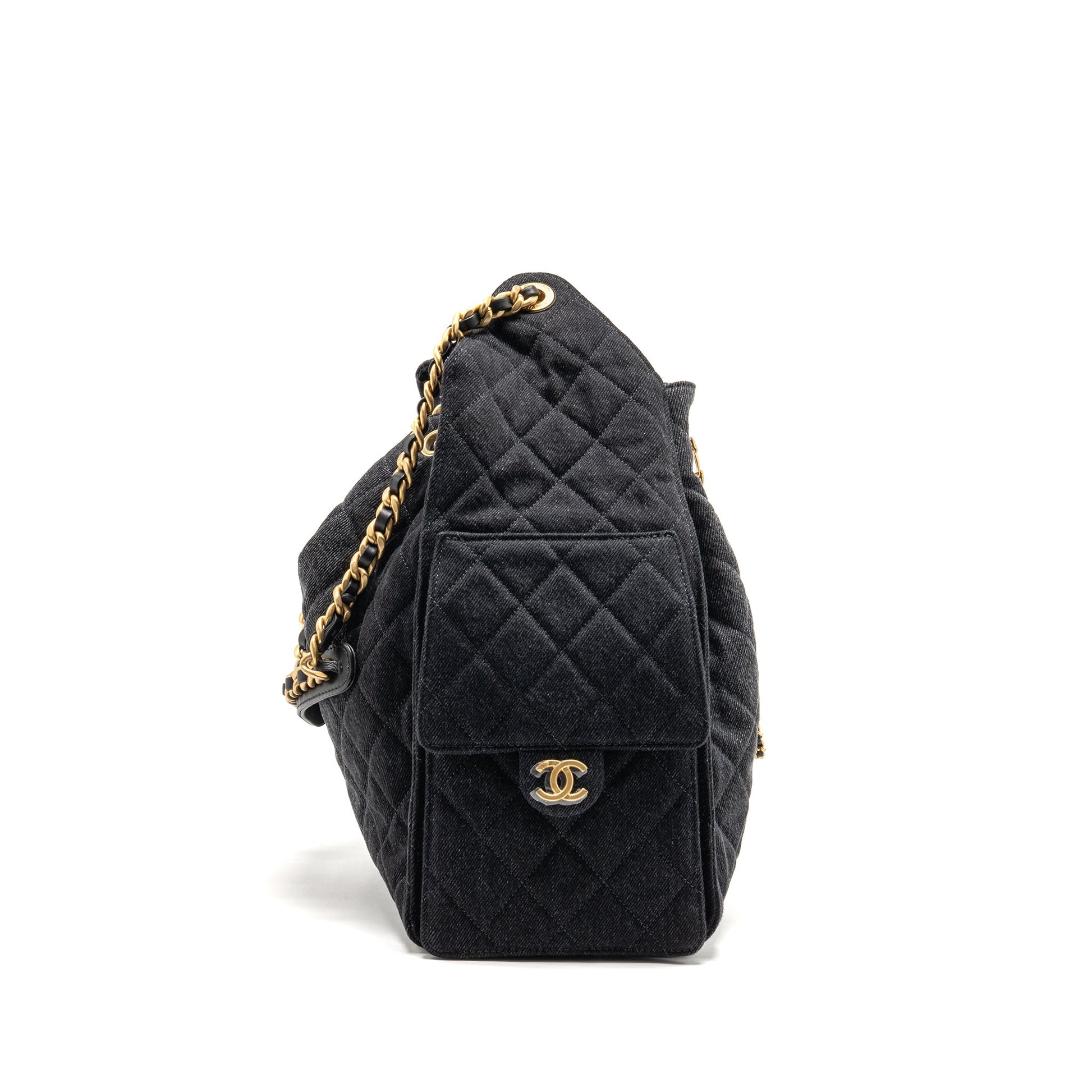 Chanel 25 Washed Denim GHW Microchip Black Blue Handbag Bag Blue