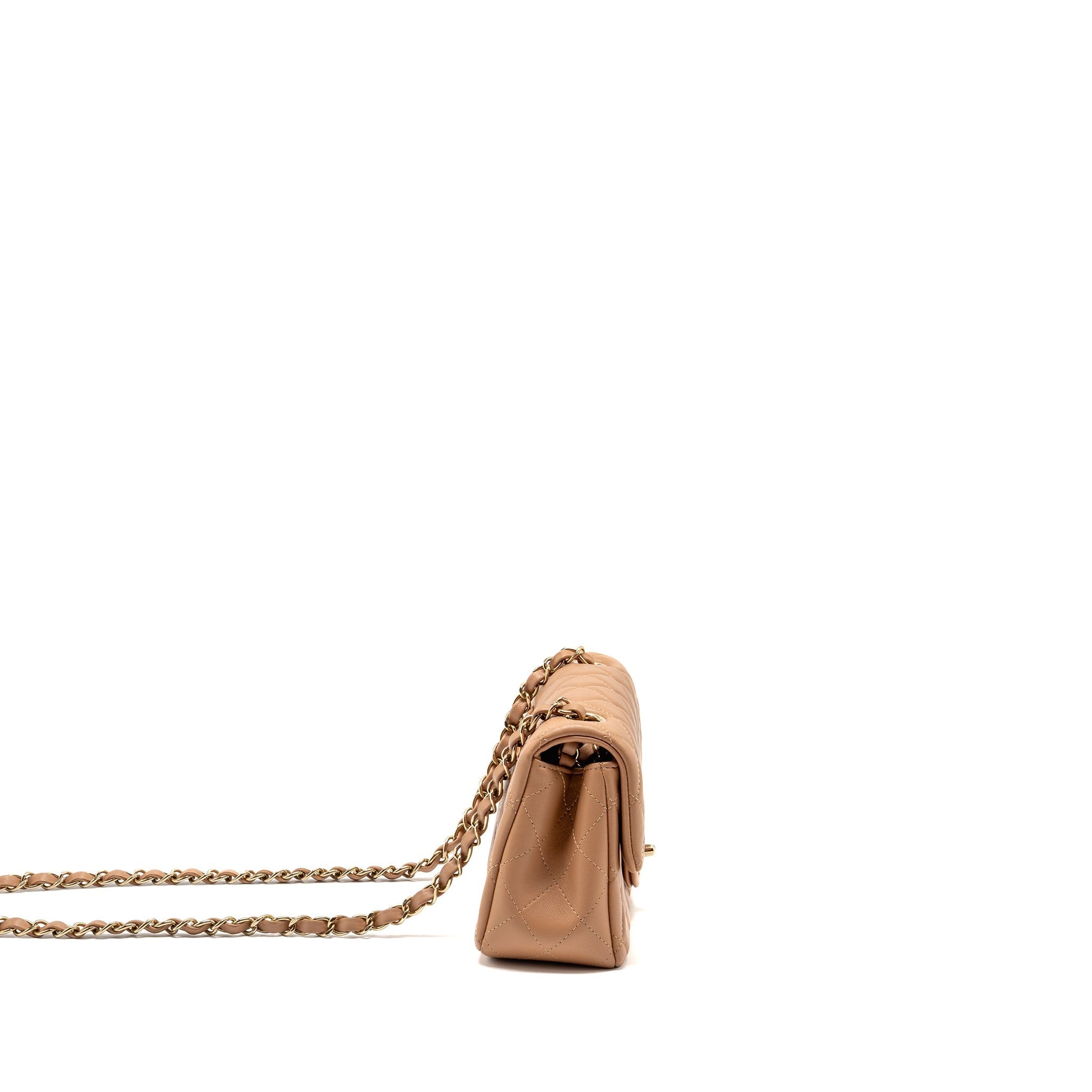 Chanel Rectangular Flap Lambskin Caramel LGHW Microchip Beige Shoulder Bag