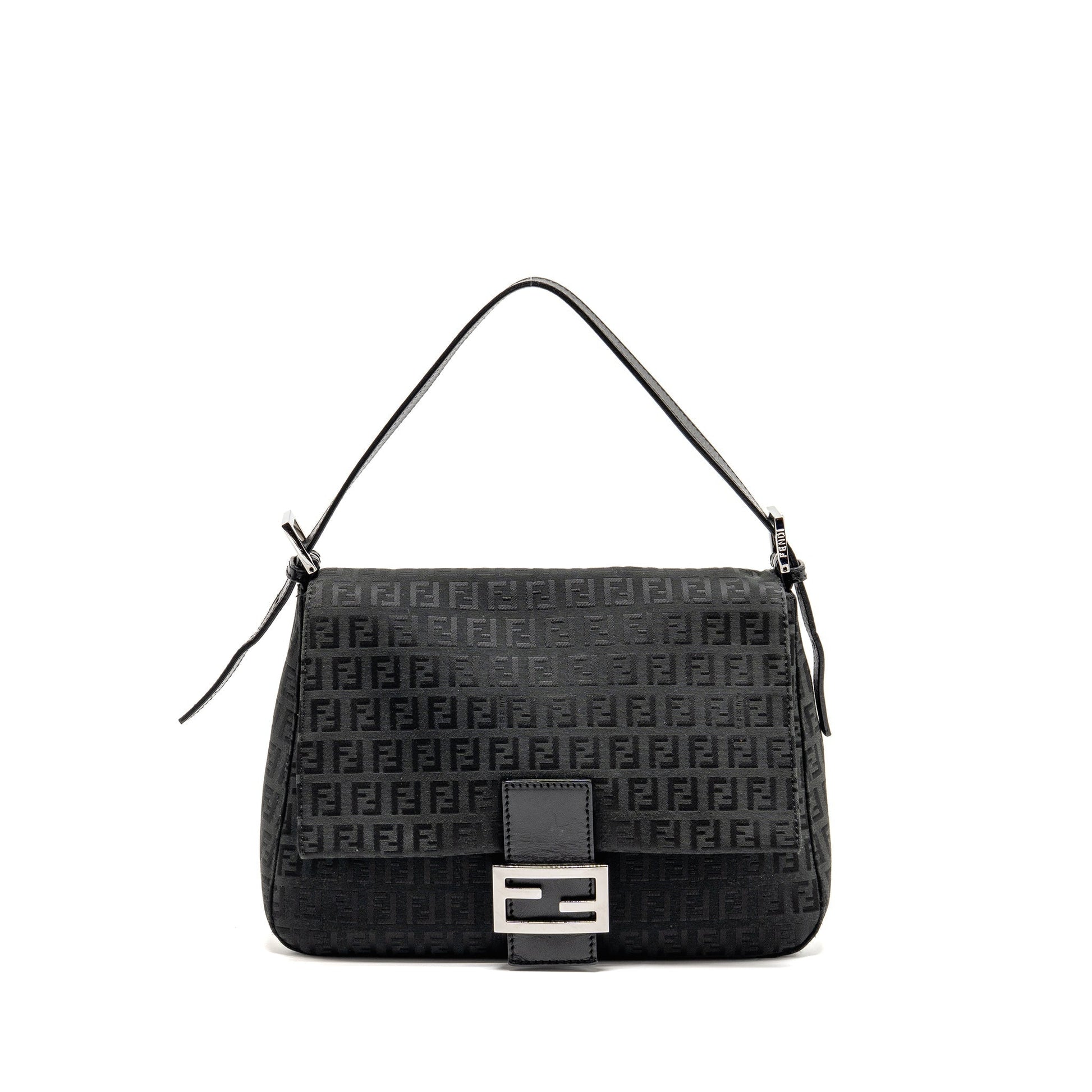 Fendi Zucca Mamma Baguette Purse Canvas Black Logo Shoulder Bag