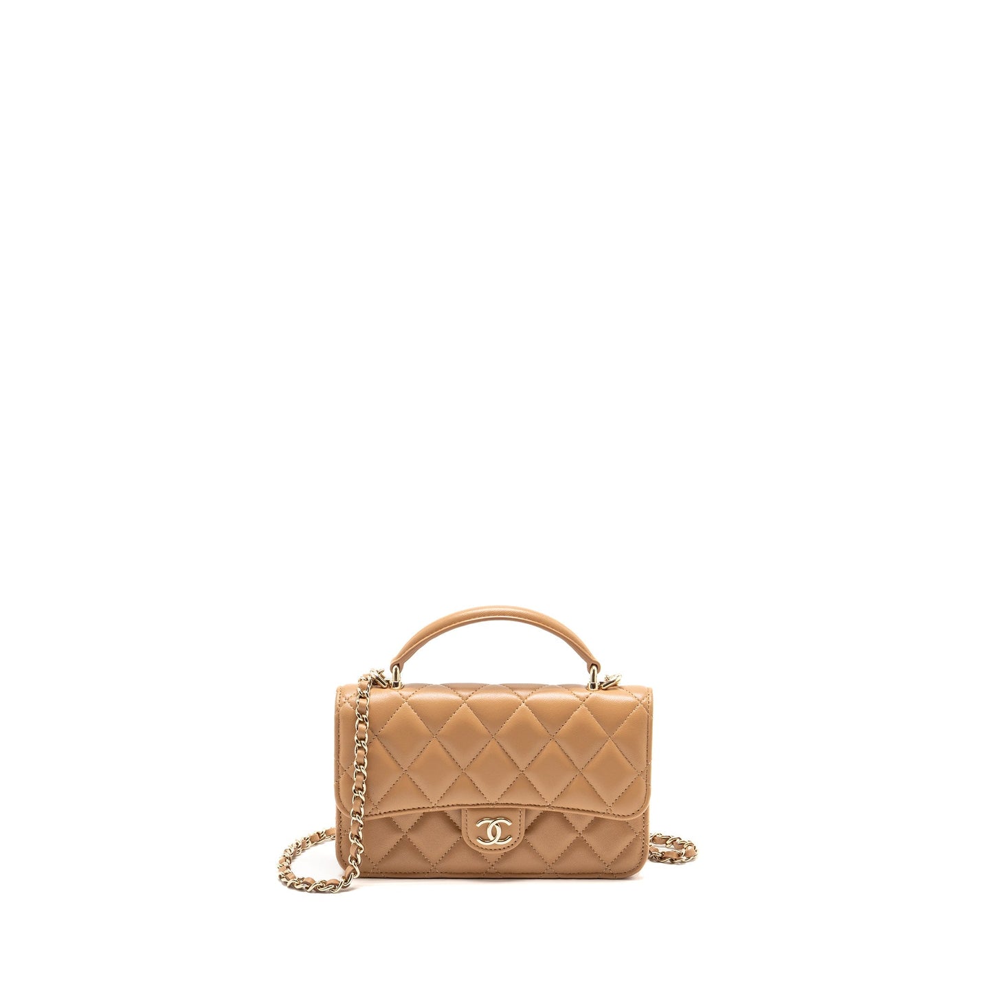 Chanel Top Handle Flap Lambskin Caramel LGHW Shoulder Bag Caramel Lghw