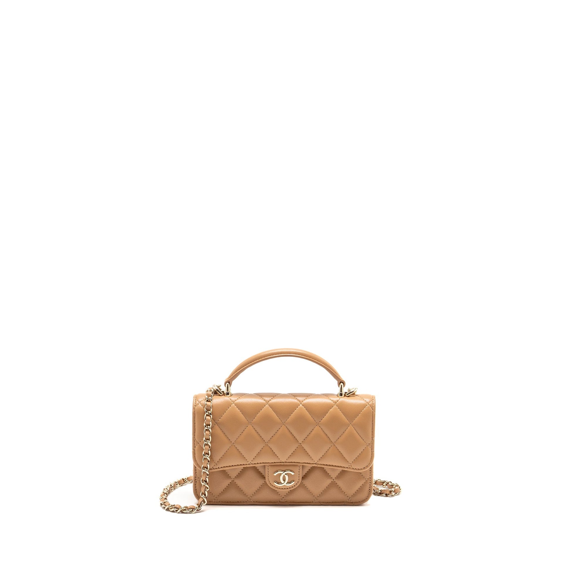 Chanel Top Handle Flap Lambskin Caramel LGHW Shoulder Bag Caramel Lghw