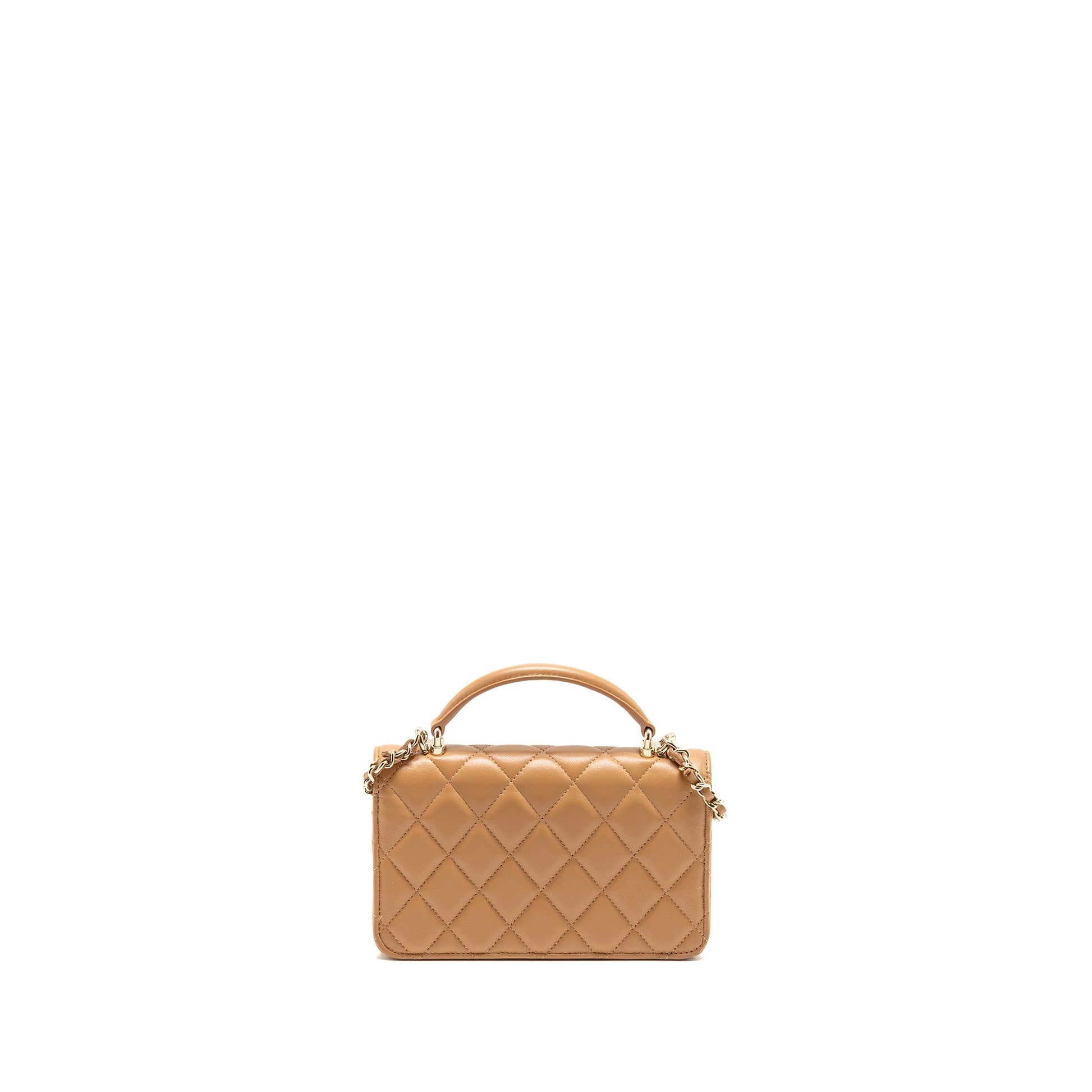 Chanel Top Handle Flap Lambskin Caramel LGHW Shoulder Bag Caramel Lghw