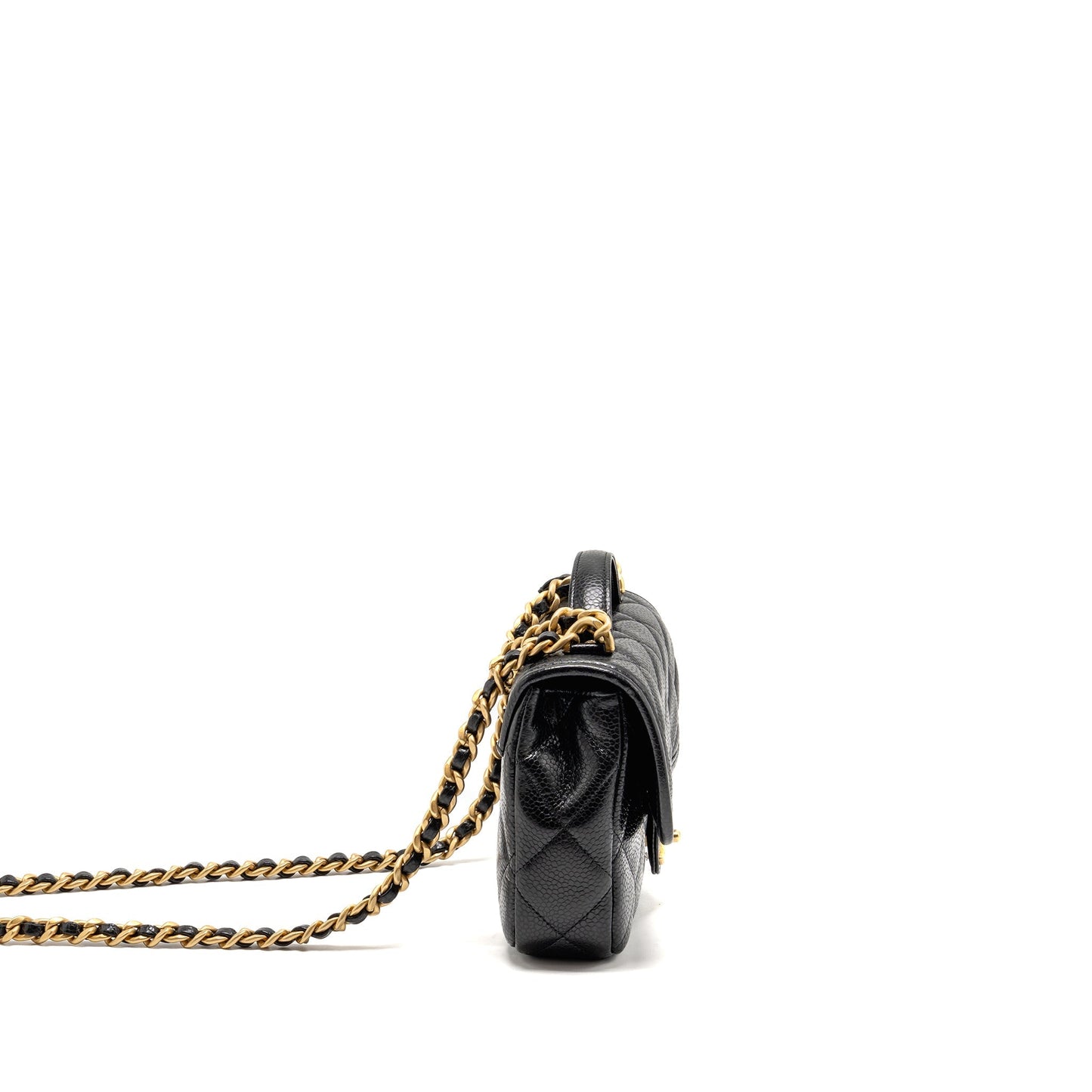 Chanel Top Handle Quilted CC Flap Grained Black Shoulder Bag