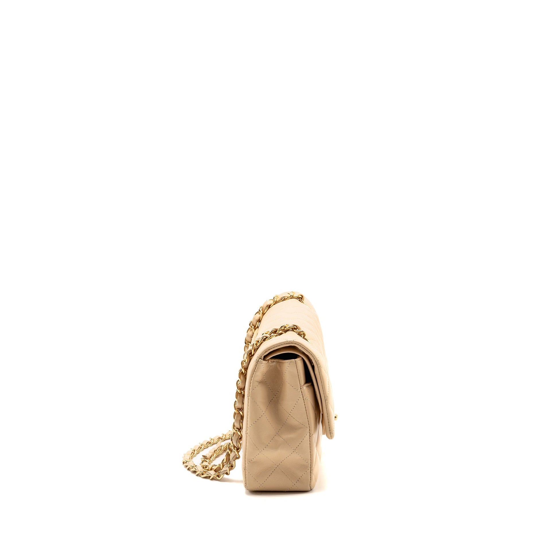 Chanel Double Flap Lambskin GHW Beige Shoulder Bag