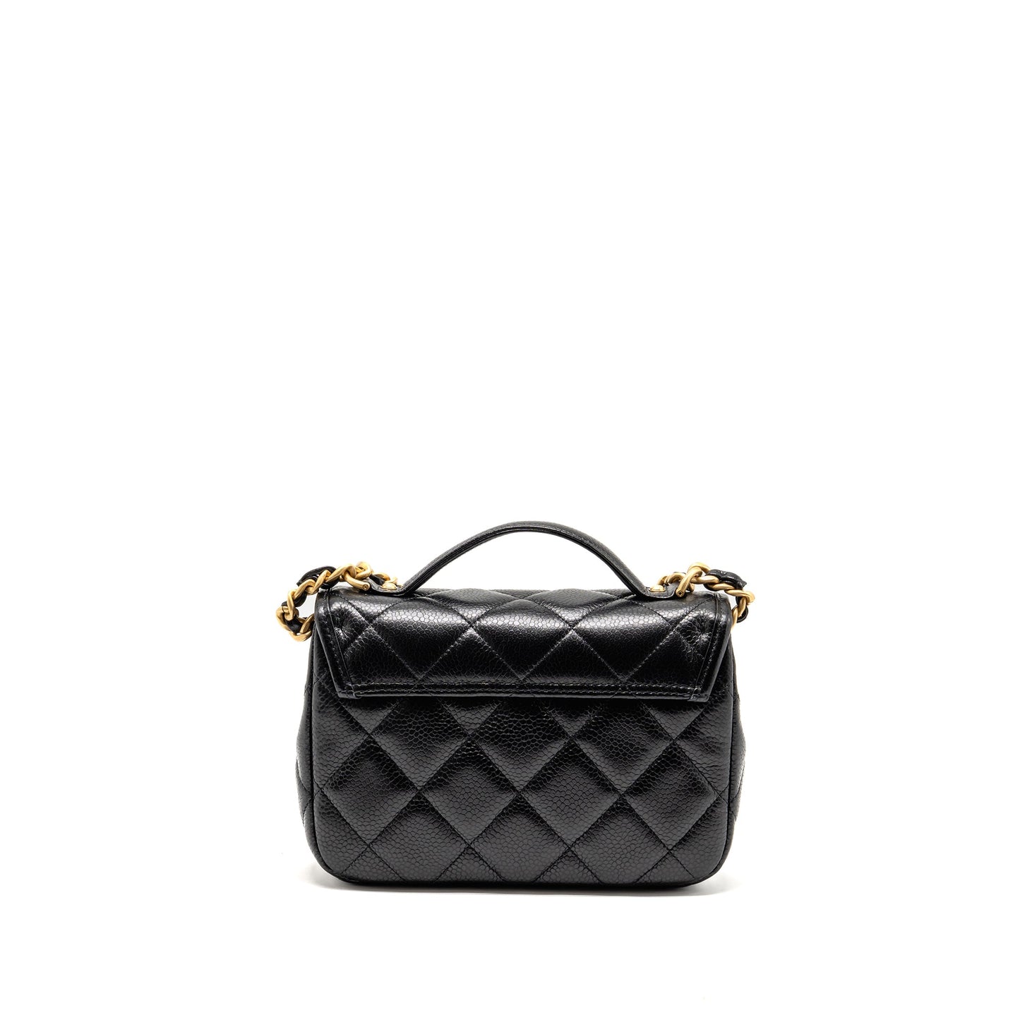 Chanel Top Handle Quilted CC Flap Grained Black Shoulder Bag
