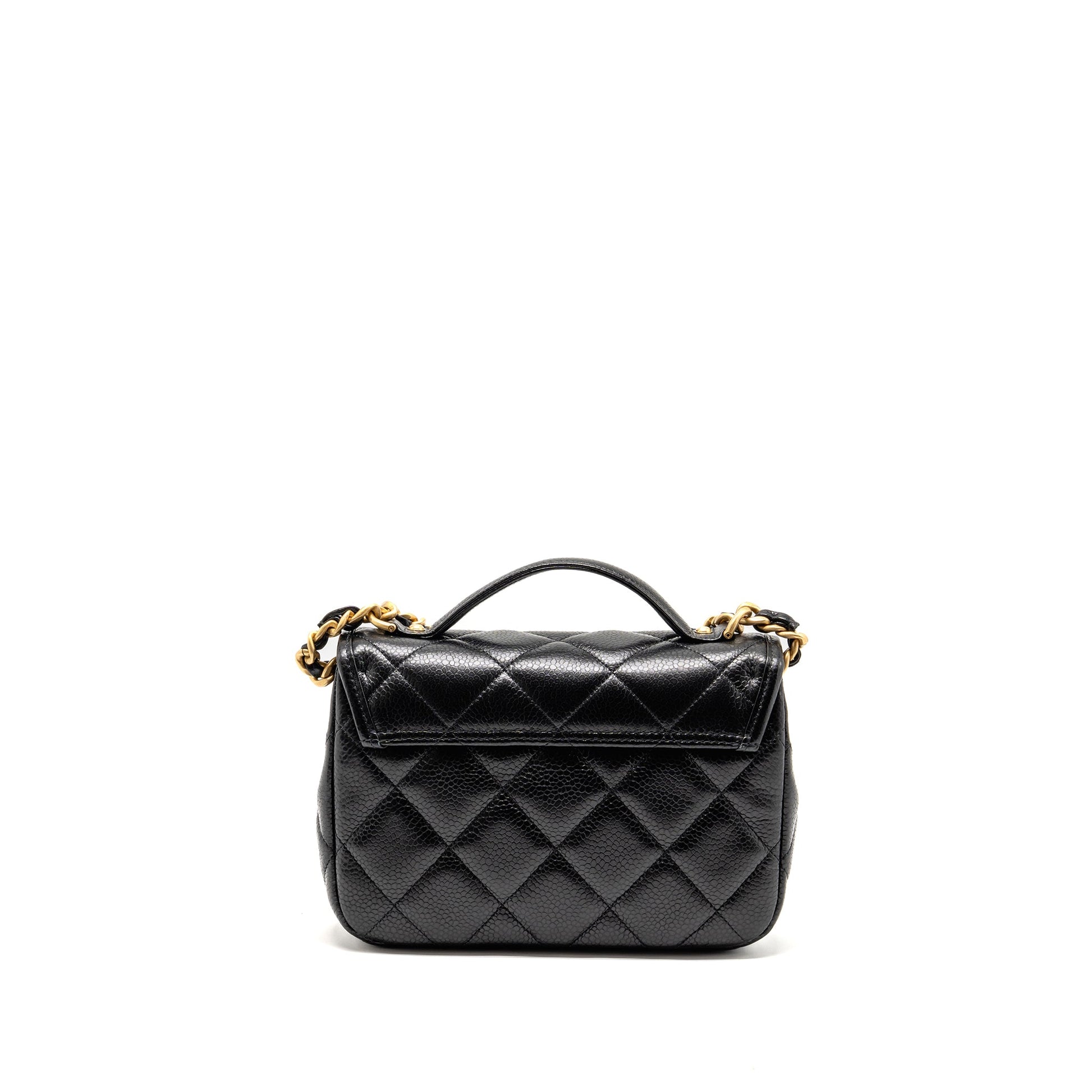 Chanel Top Handle Quilted CC Flap Grained Black Shoulder Bag