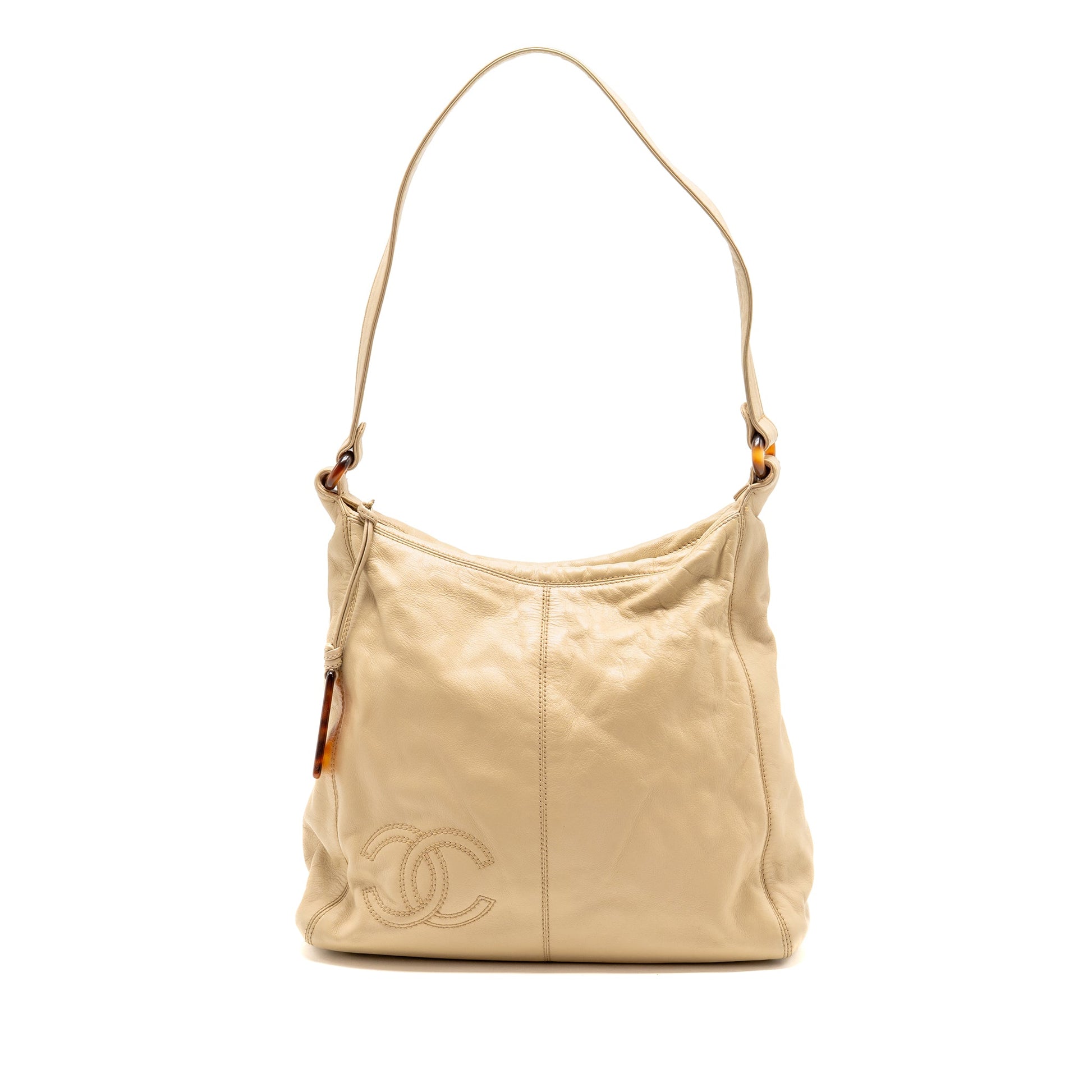 Chanel hobo tortoiseshell tag LGHW Beige Leather Tote Bag