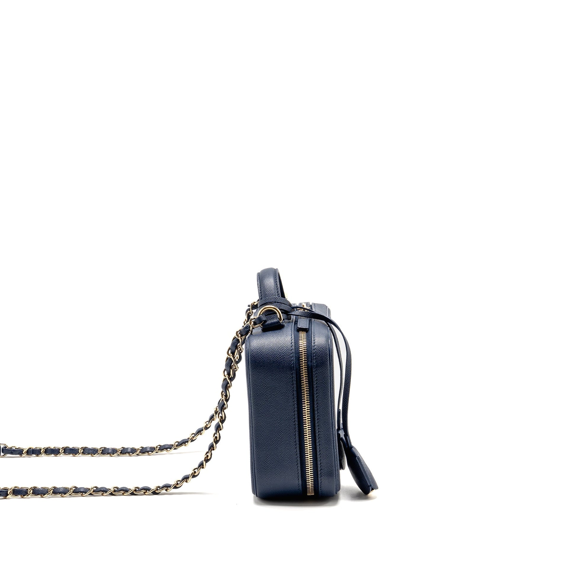 Chanel CC Top Handle Vanity Caviar Navy Blue Handbag