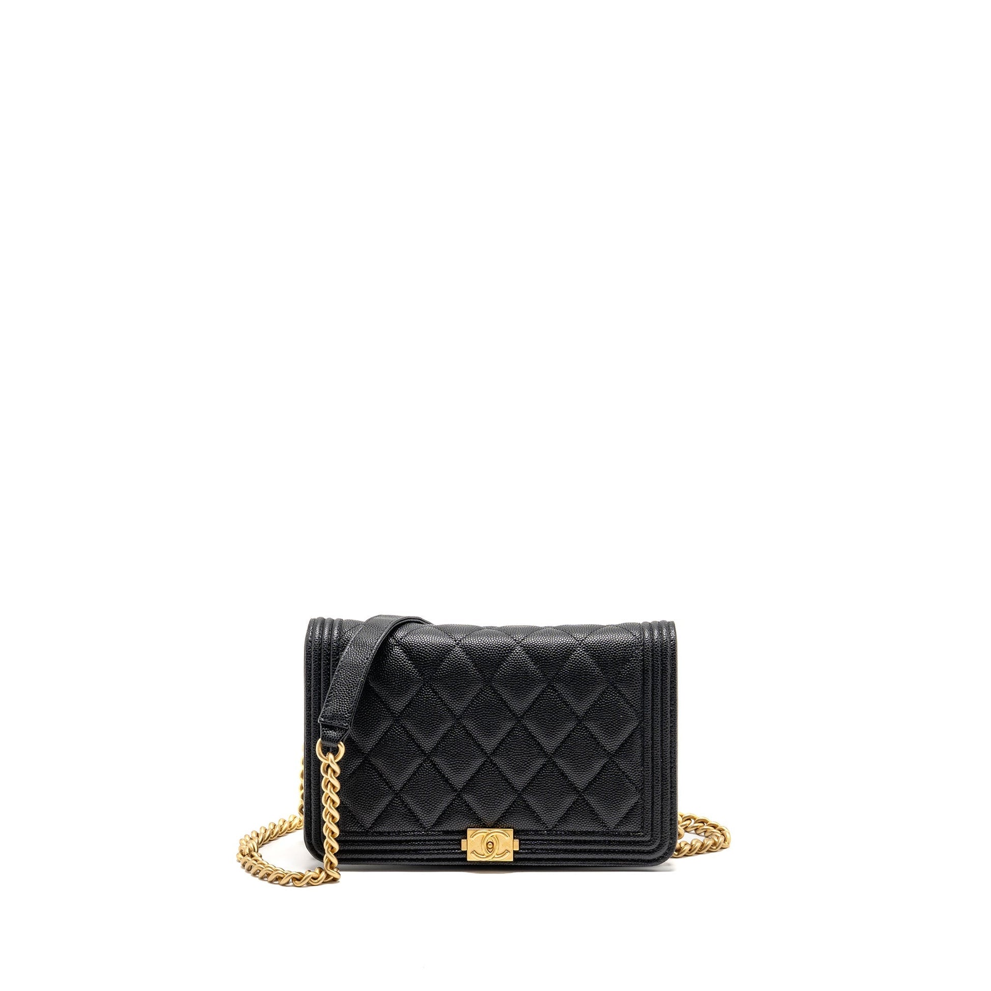 Chanel Boy on Caviar GHW Microchip Black Wallet Case Black Ghwmicrochip