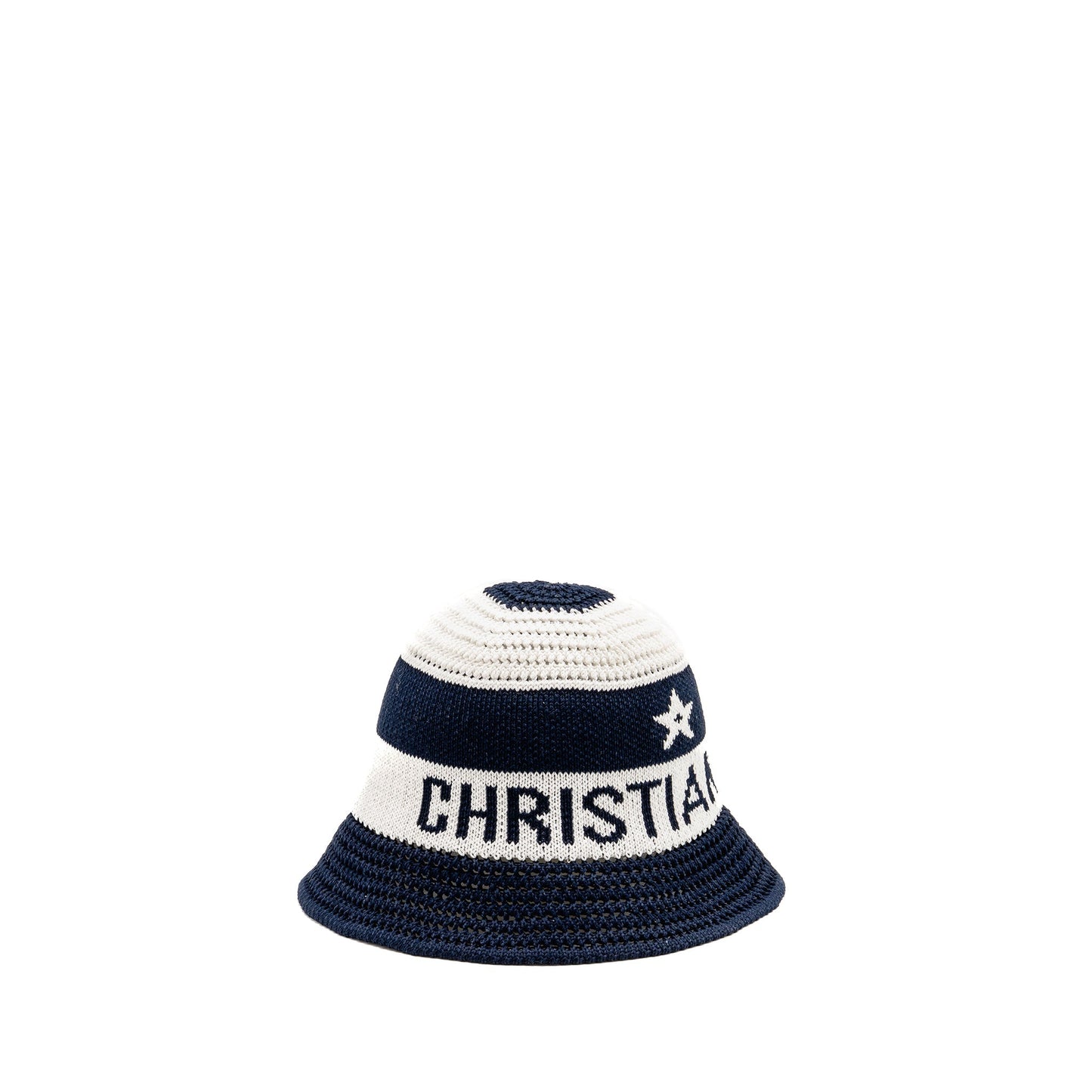 Dior Size S D Tulipe Cloche Cotton Knit White Blue Travel Bag