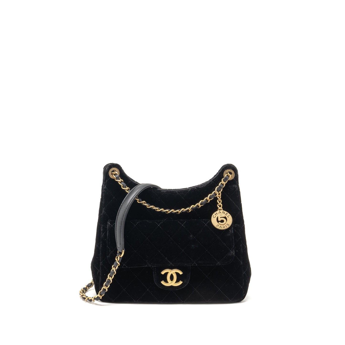 Chanel 23B Hobo Velvet GHW microchip Black Shoulder Bag