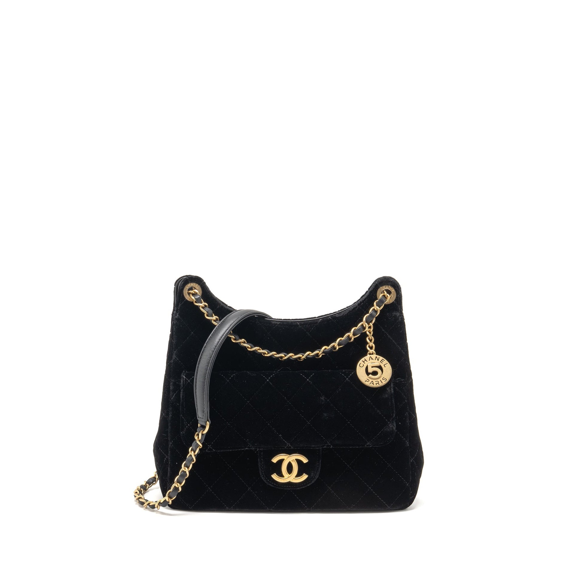 Chanel 23B Hobo Velvet GHW microchip Black Shoulder Bag