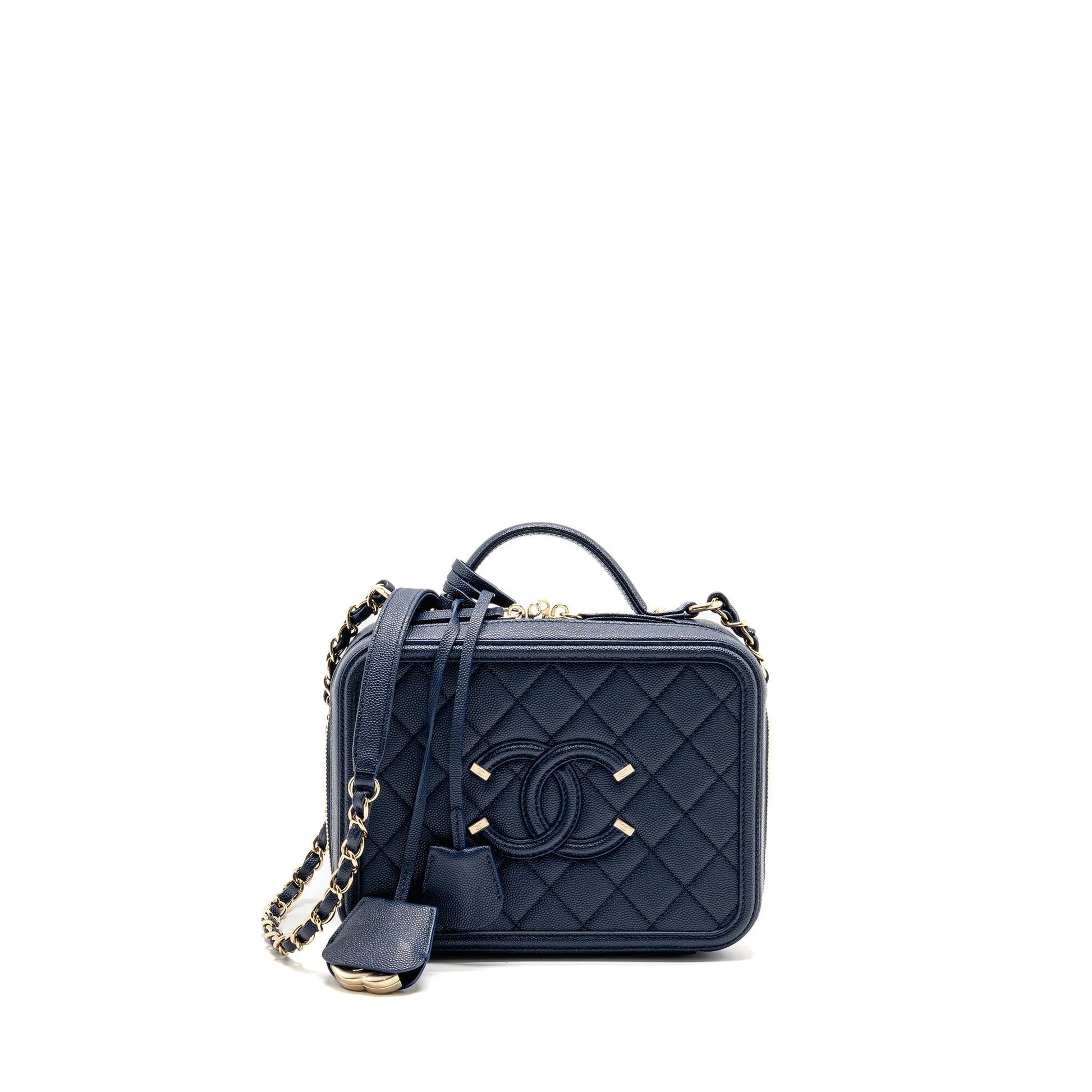 Chanel CC Top Handle Vanity Caviar Navy Blue Handbag