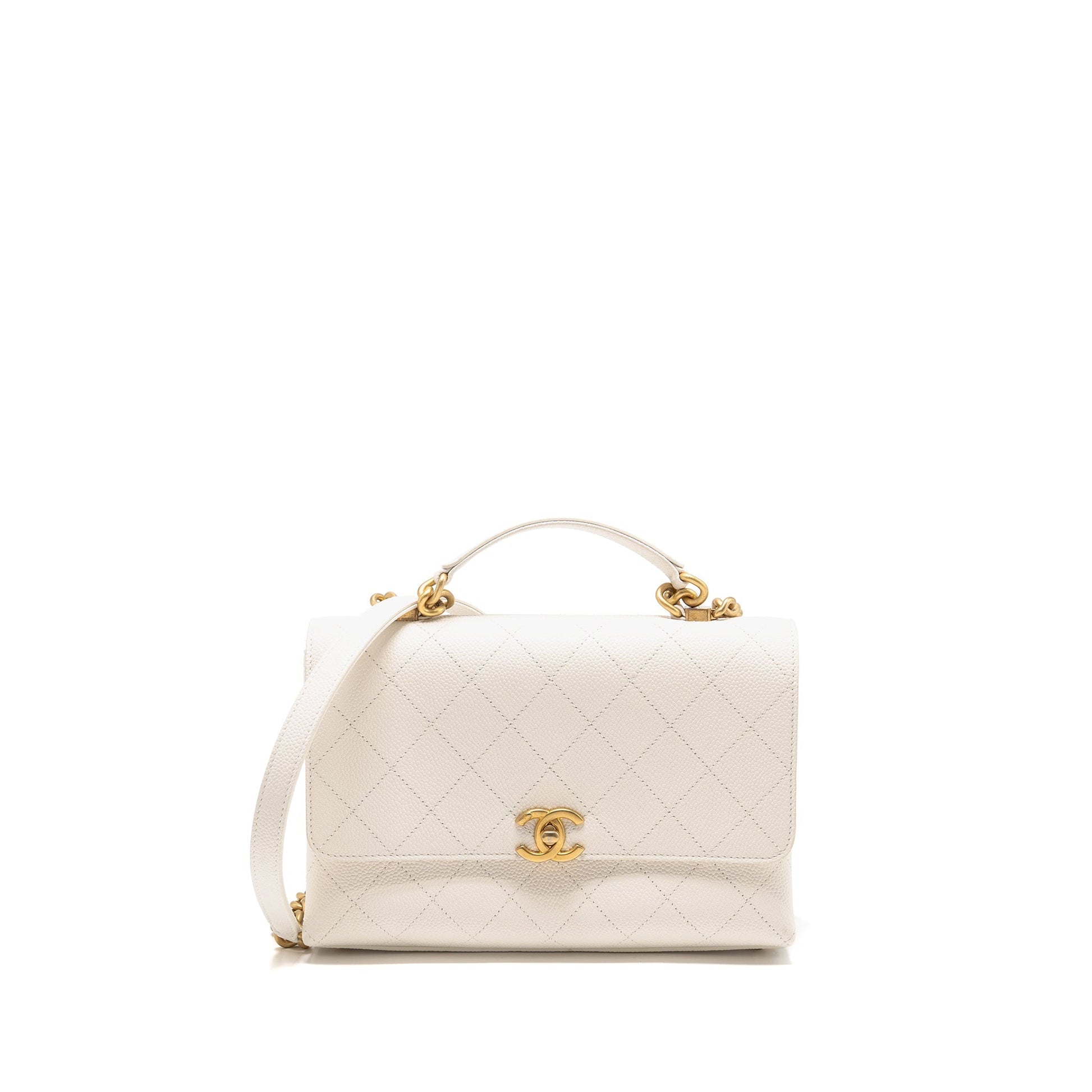 Chanel Chic Affinity Top Handle Flap Caviar White Shoulder Bag