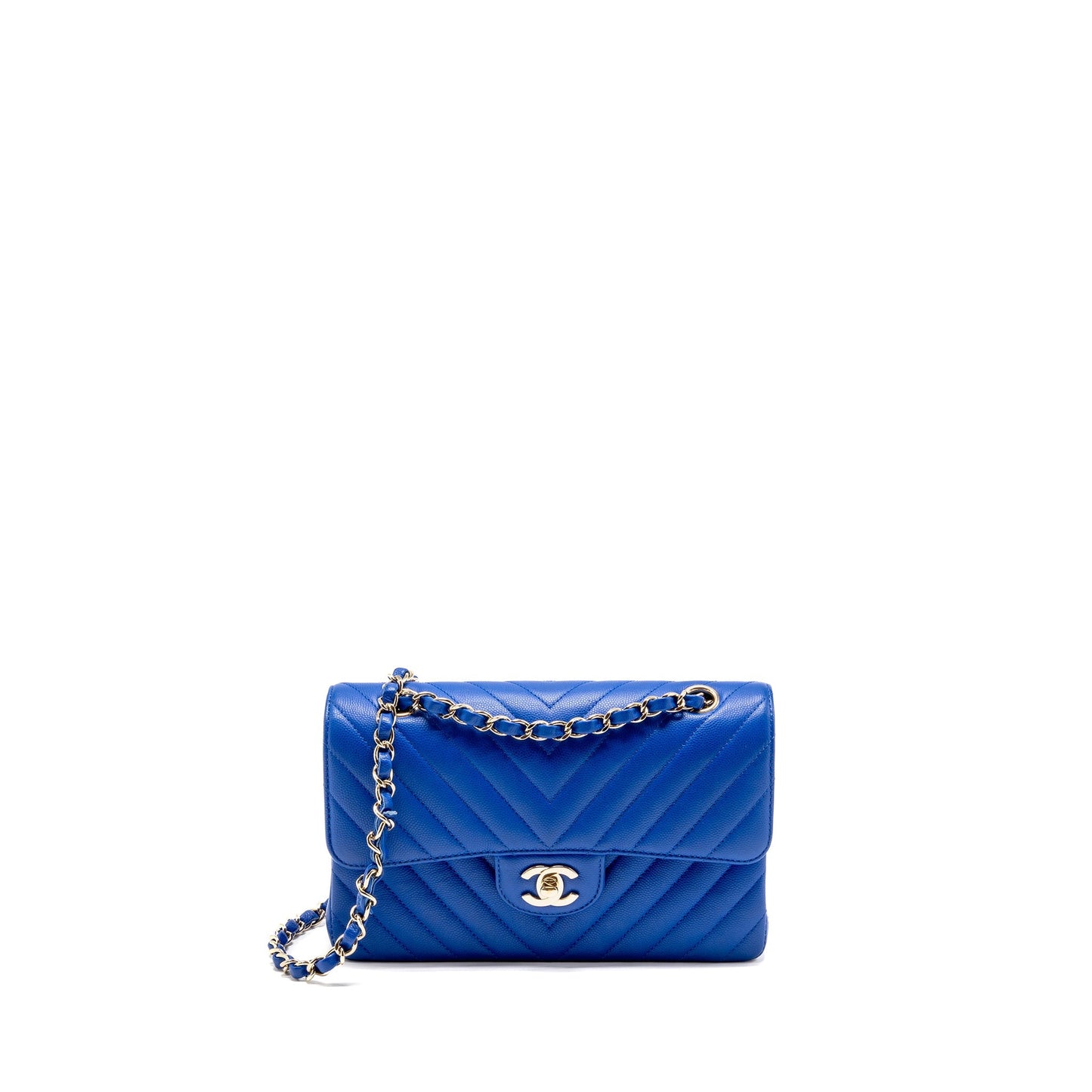 Chanel Classic Double flap Chevron Caviar LGHW Blue Small Shoulder Bag