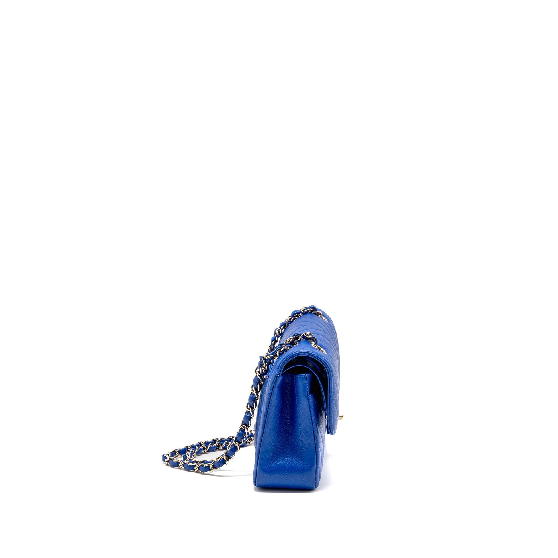 Chanel Classic Double flap Chevron Caviar LGHW Blue Small Shoulder Bag