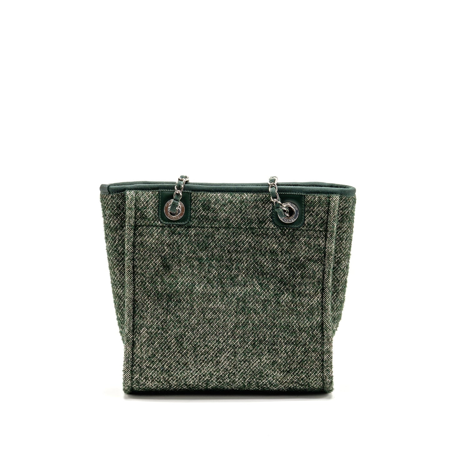 Chanel Shopping Fabric SHW Microchip Black White Green Small Leather Tote Bag
