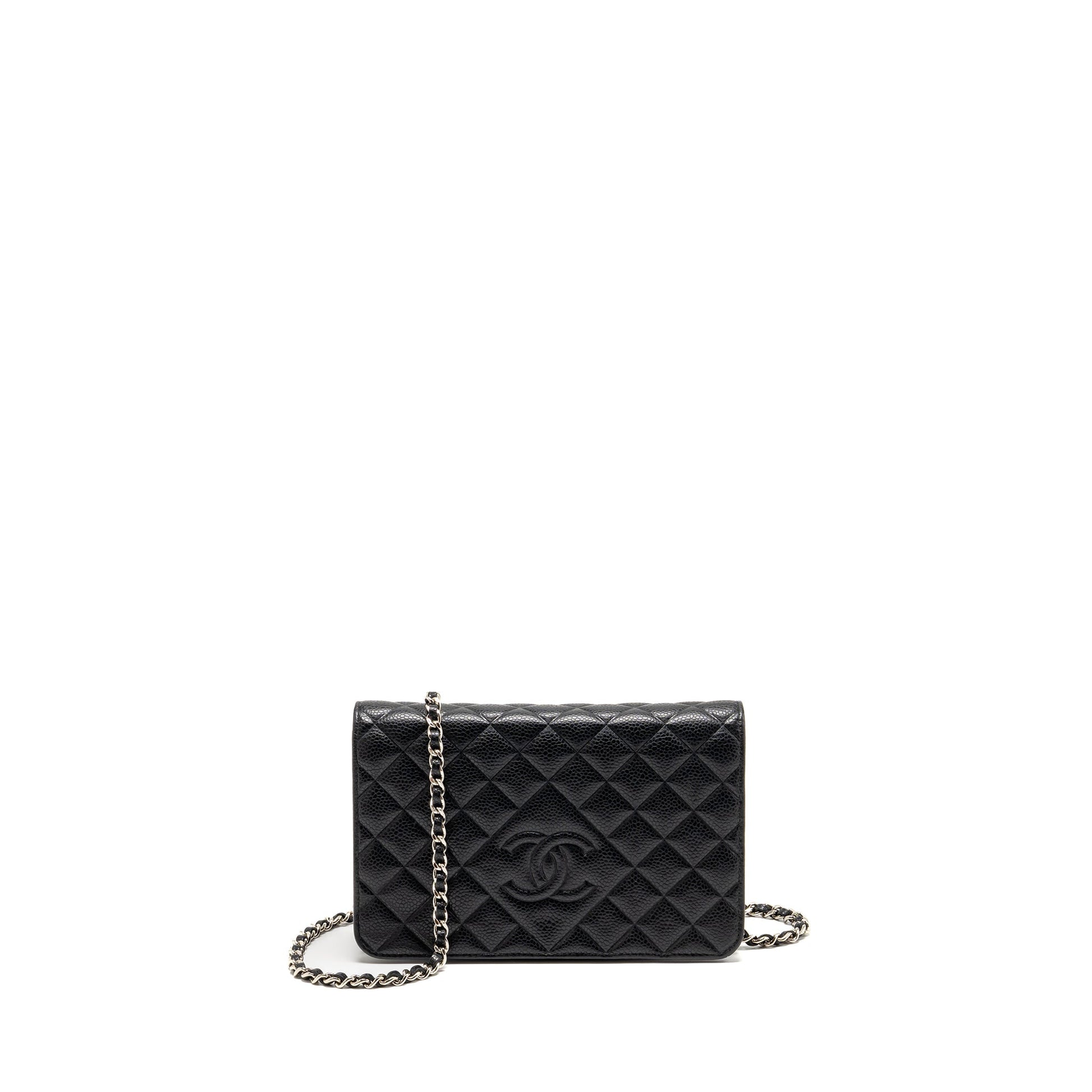 Chanel Quilted Diamond CC Logo On Caviar Black Wallet Case